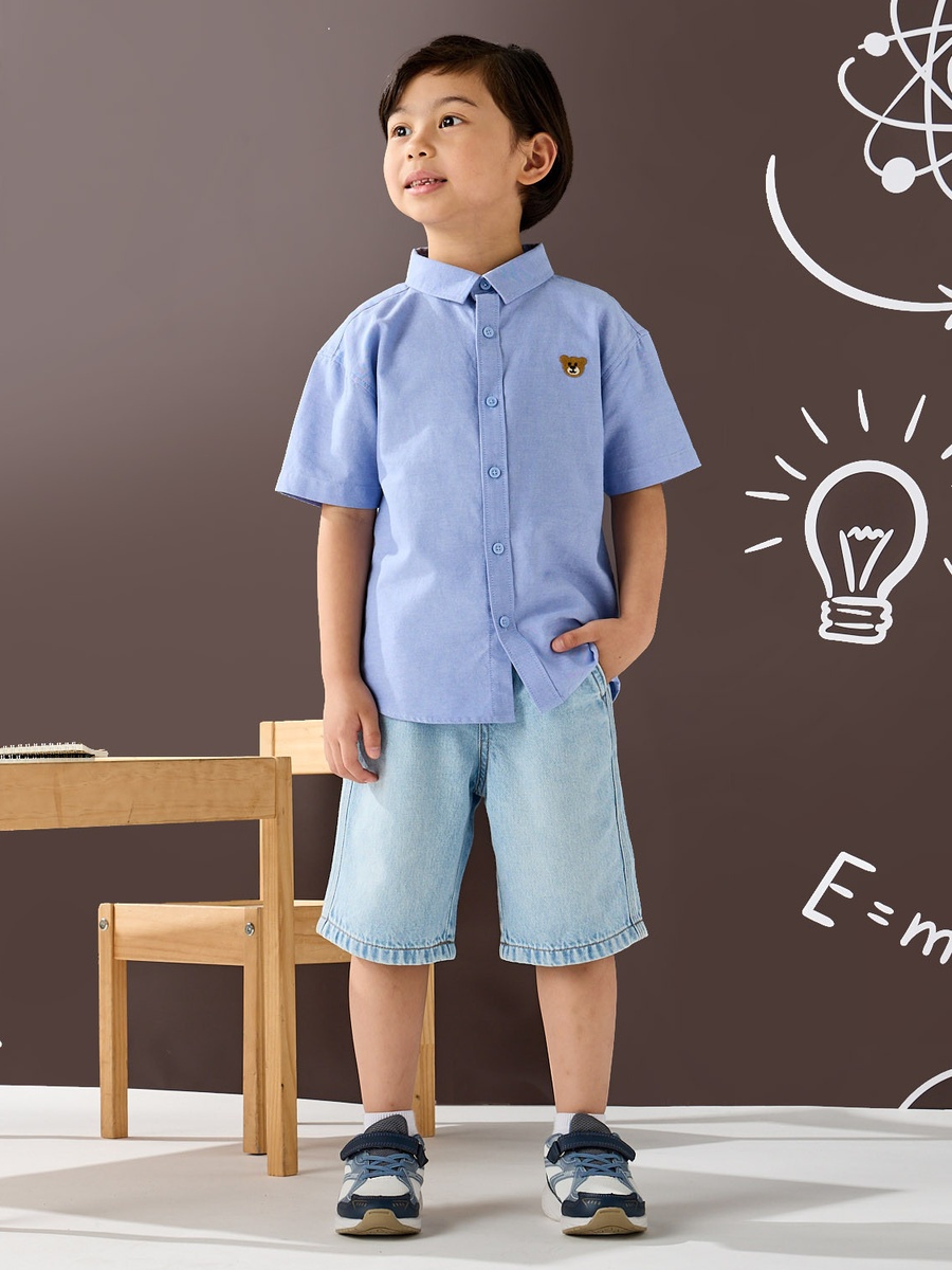 Bear Embroidered Cotton Oxford Shirt