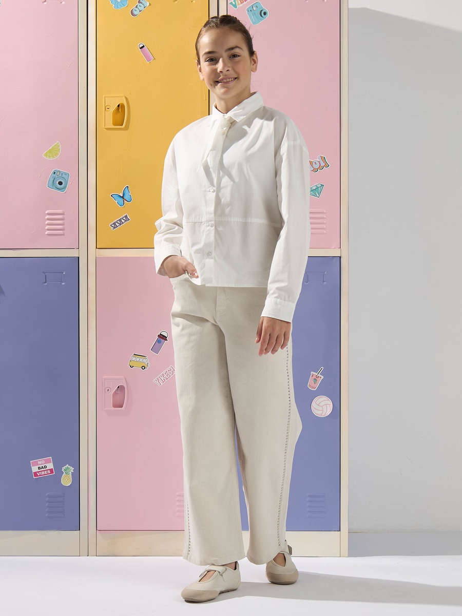 Loose Fit Cotton Shirt with Detachable Tie-Up