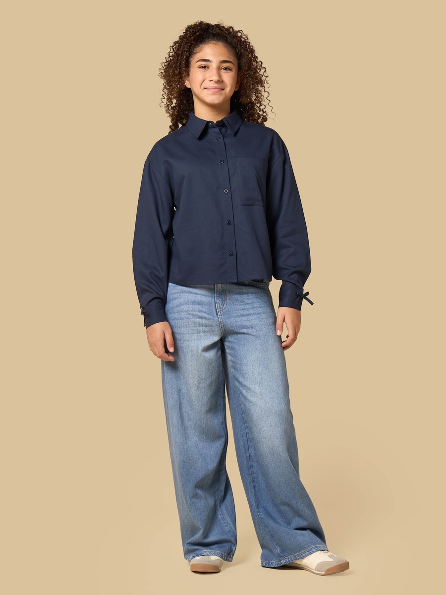 Bow Accent Loose Fit Cotton Shirt