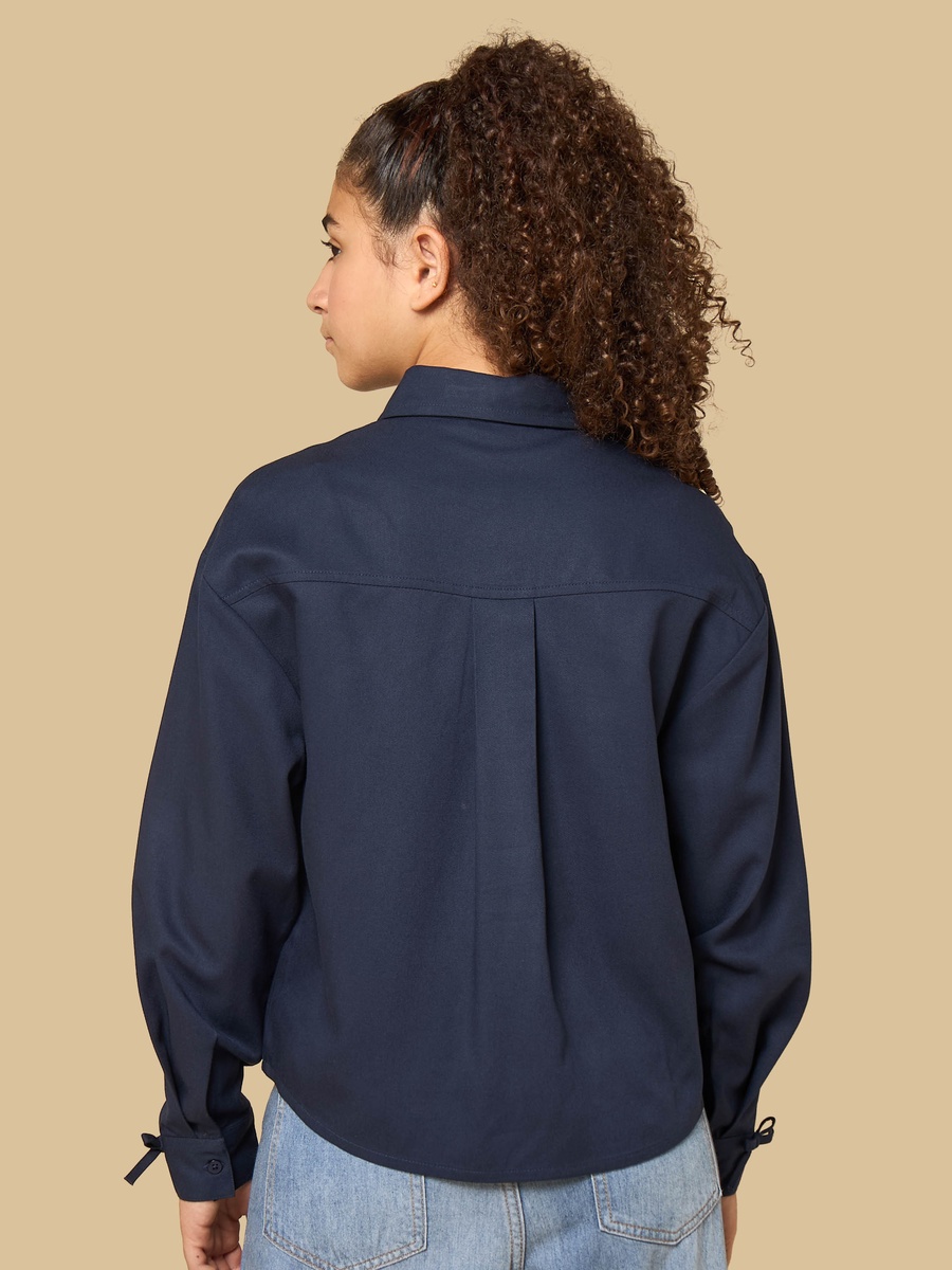 Bow Accent Loose Fit Cotton Shirt