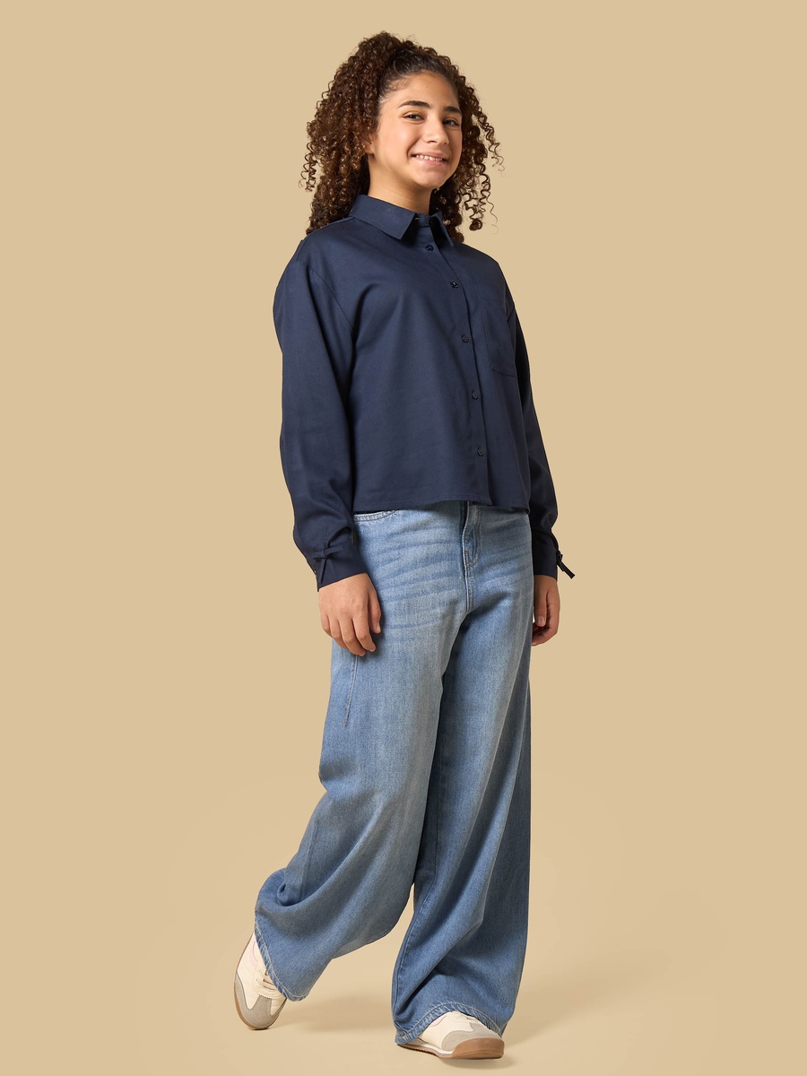Bow Accent Loose Fit Cotton Shirt