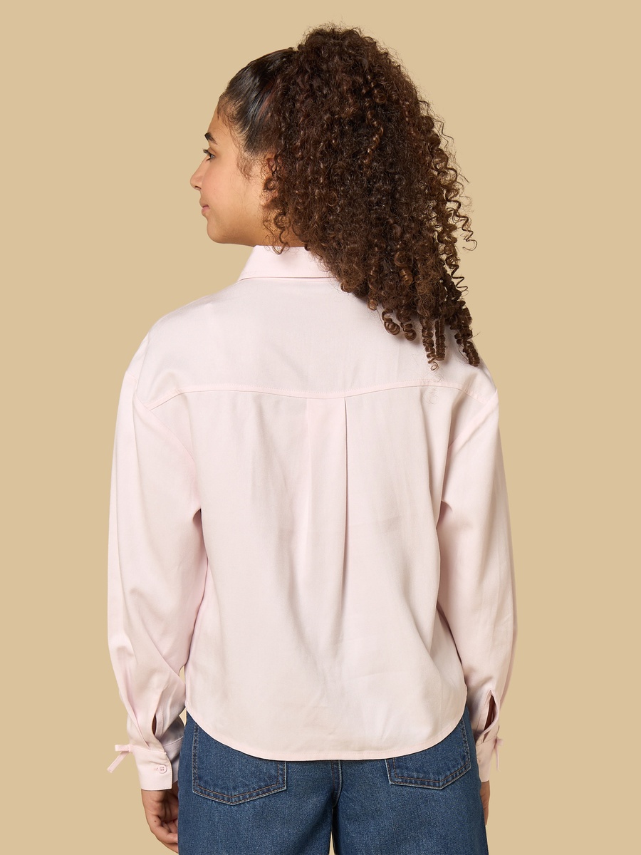 Bow Accent Loose Fit Cotton Shirt