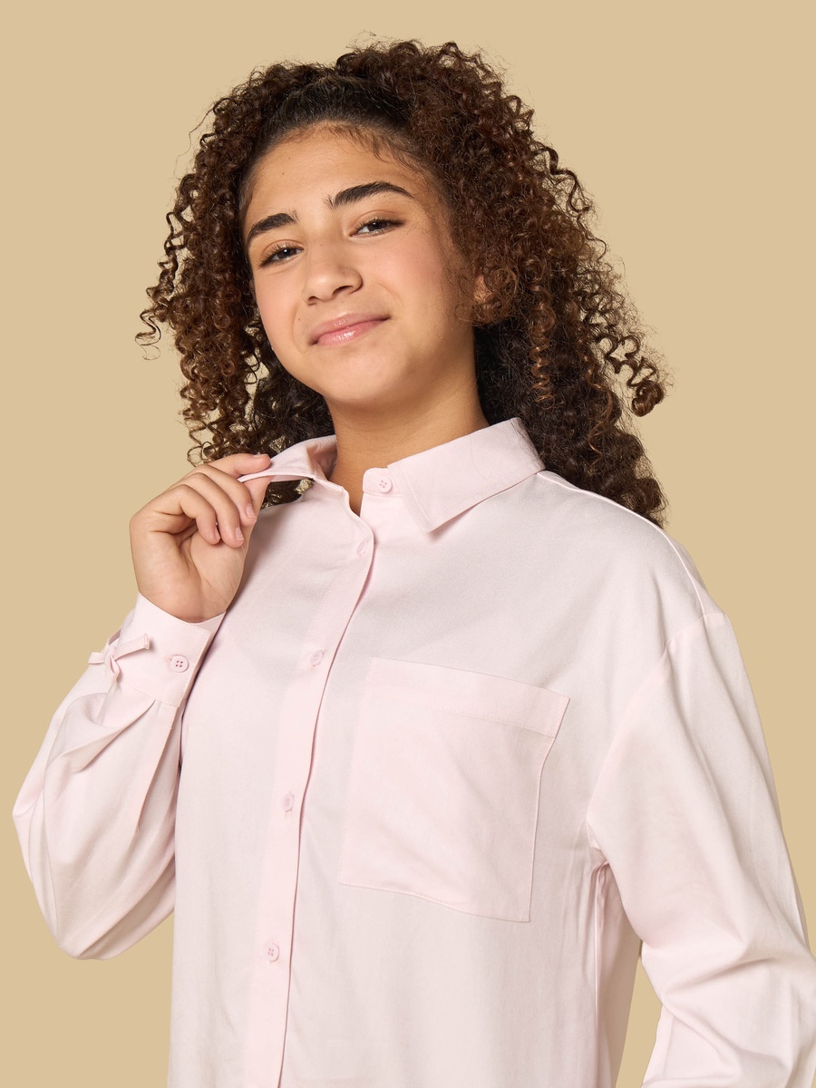 Bow Accent Loose Fit Cotton Shirt