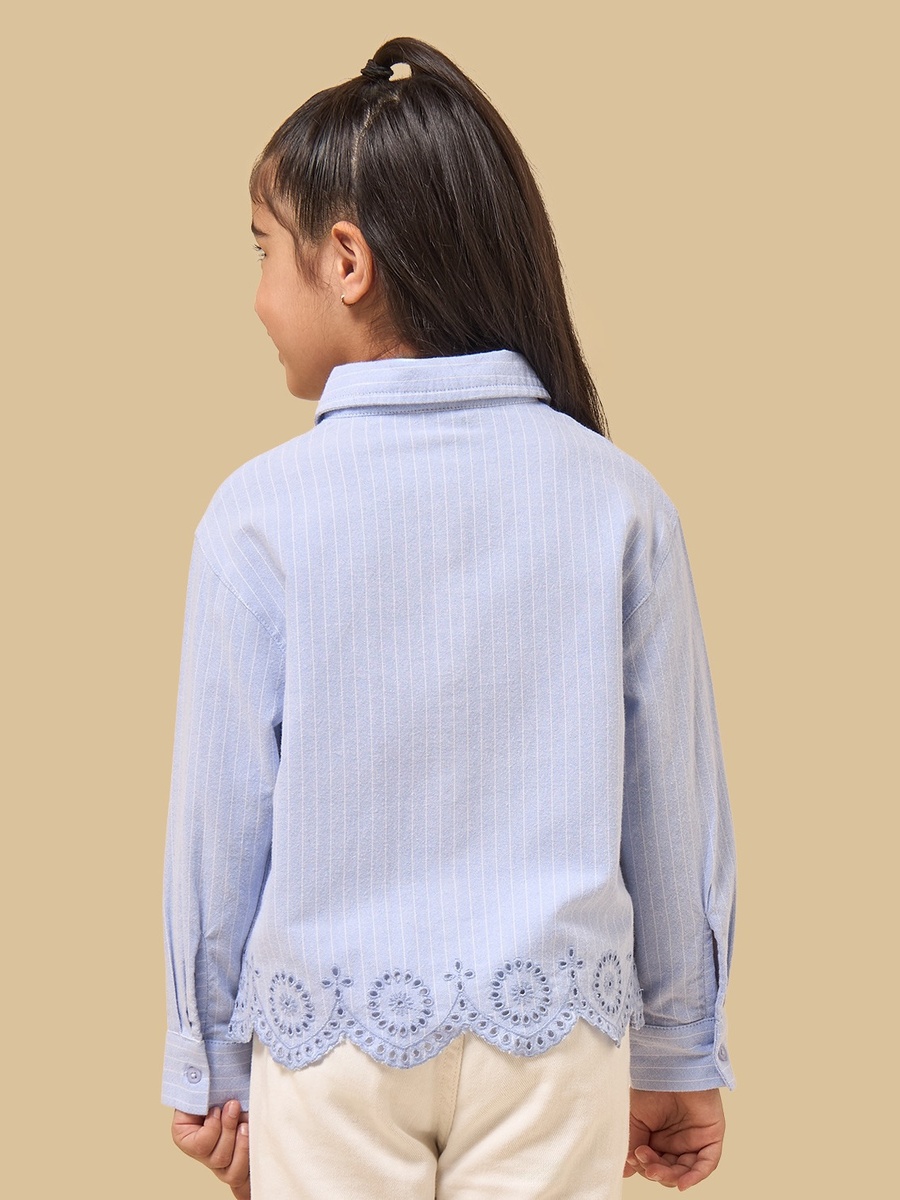 Striped Schiffli Hem Chambray Shirt