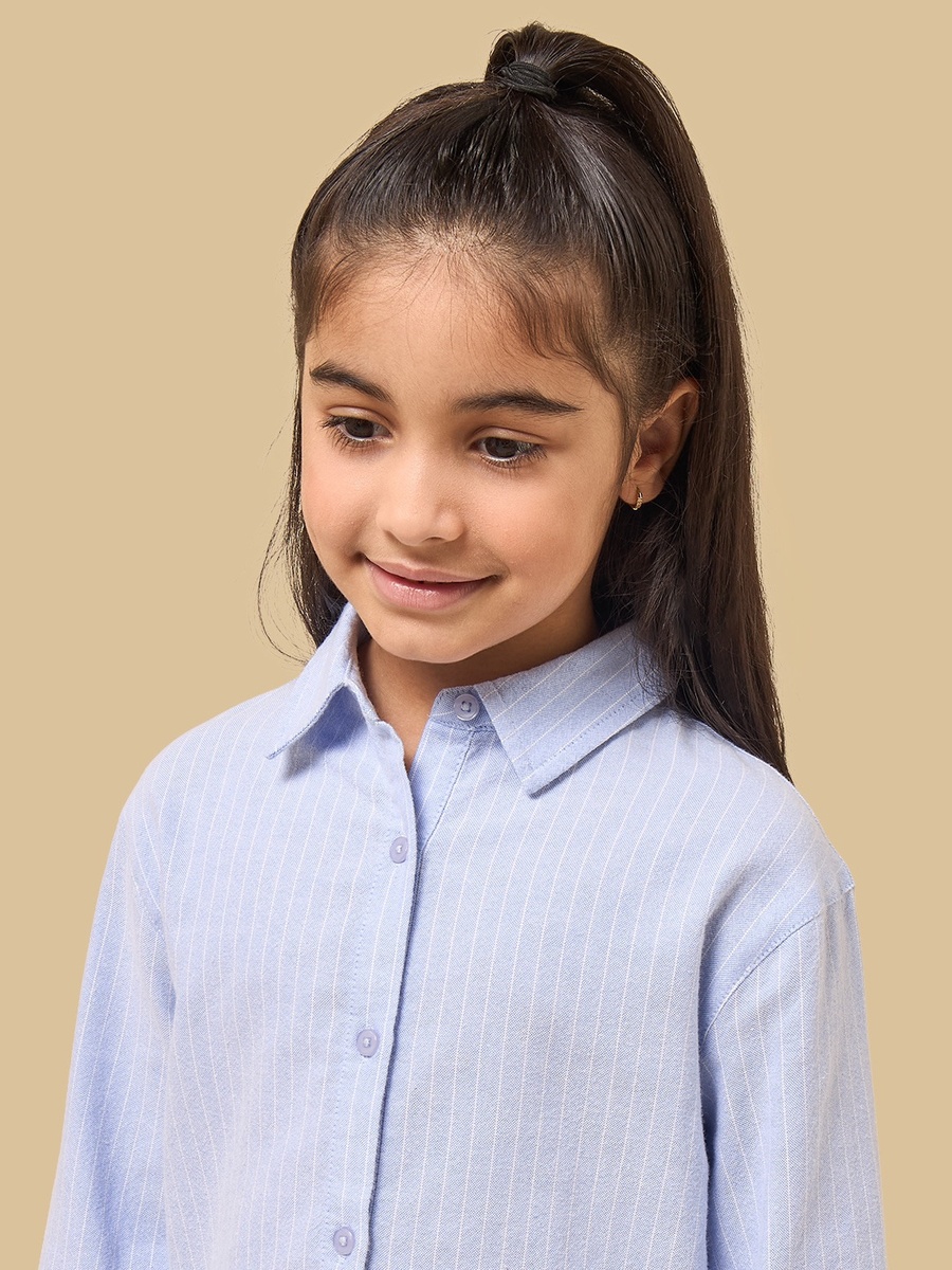 Striped Schiffli Hem Chambray Shirt