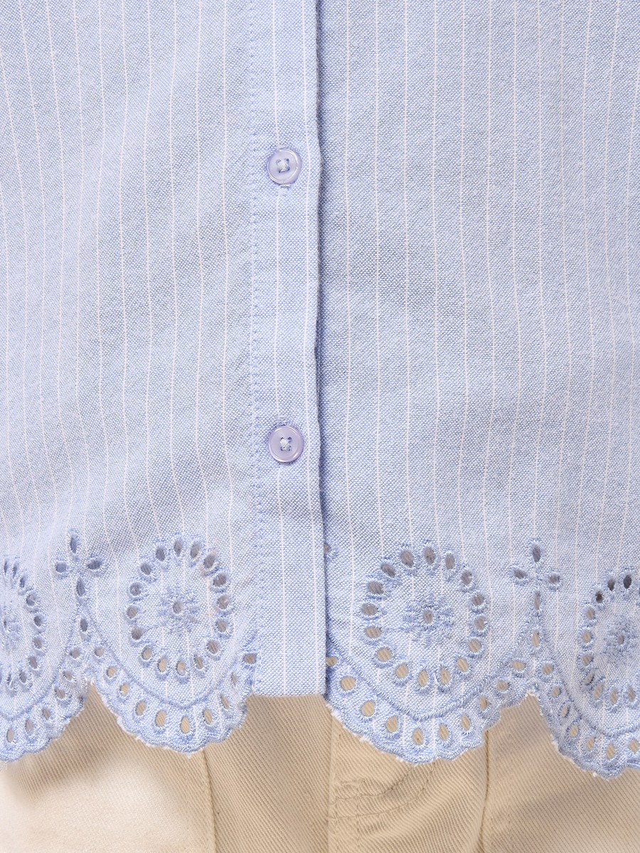 Striped Schiffli Hem Chambray Shirt