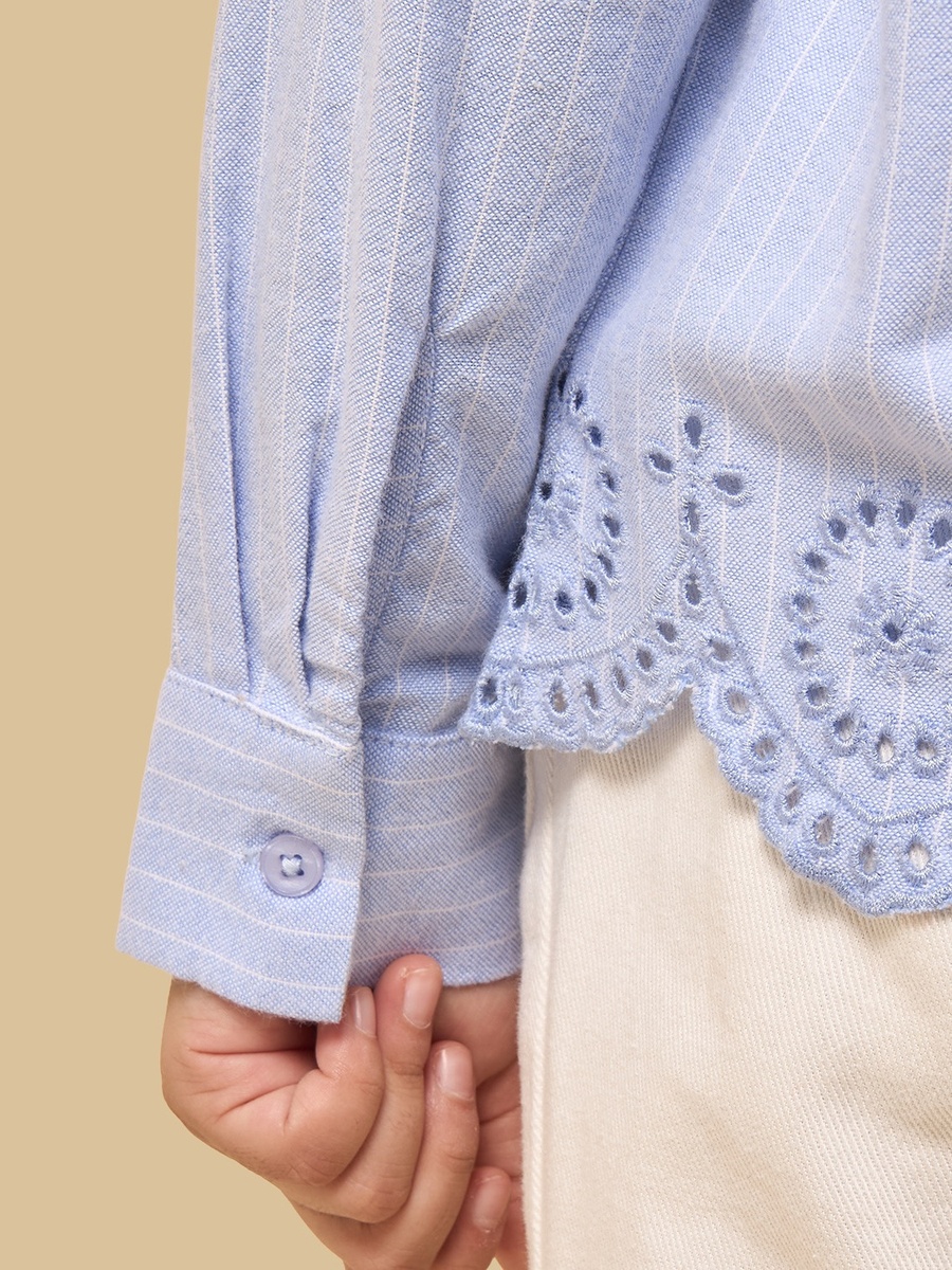 Striped Schiffli Hem Chambray Shirt