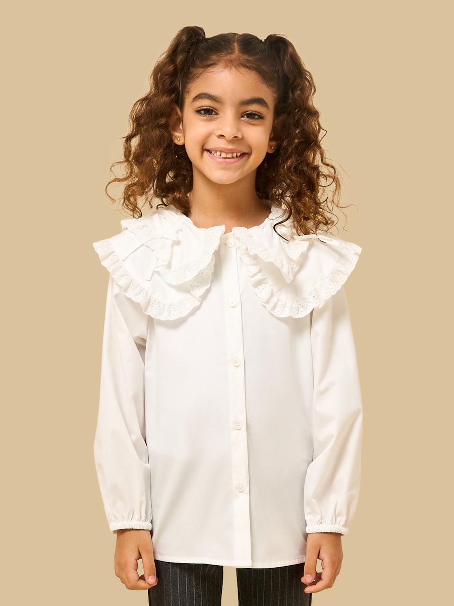 Bow Accent Collared Cotton Top