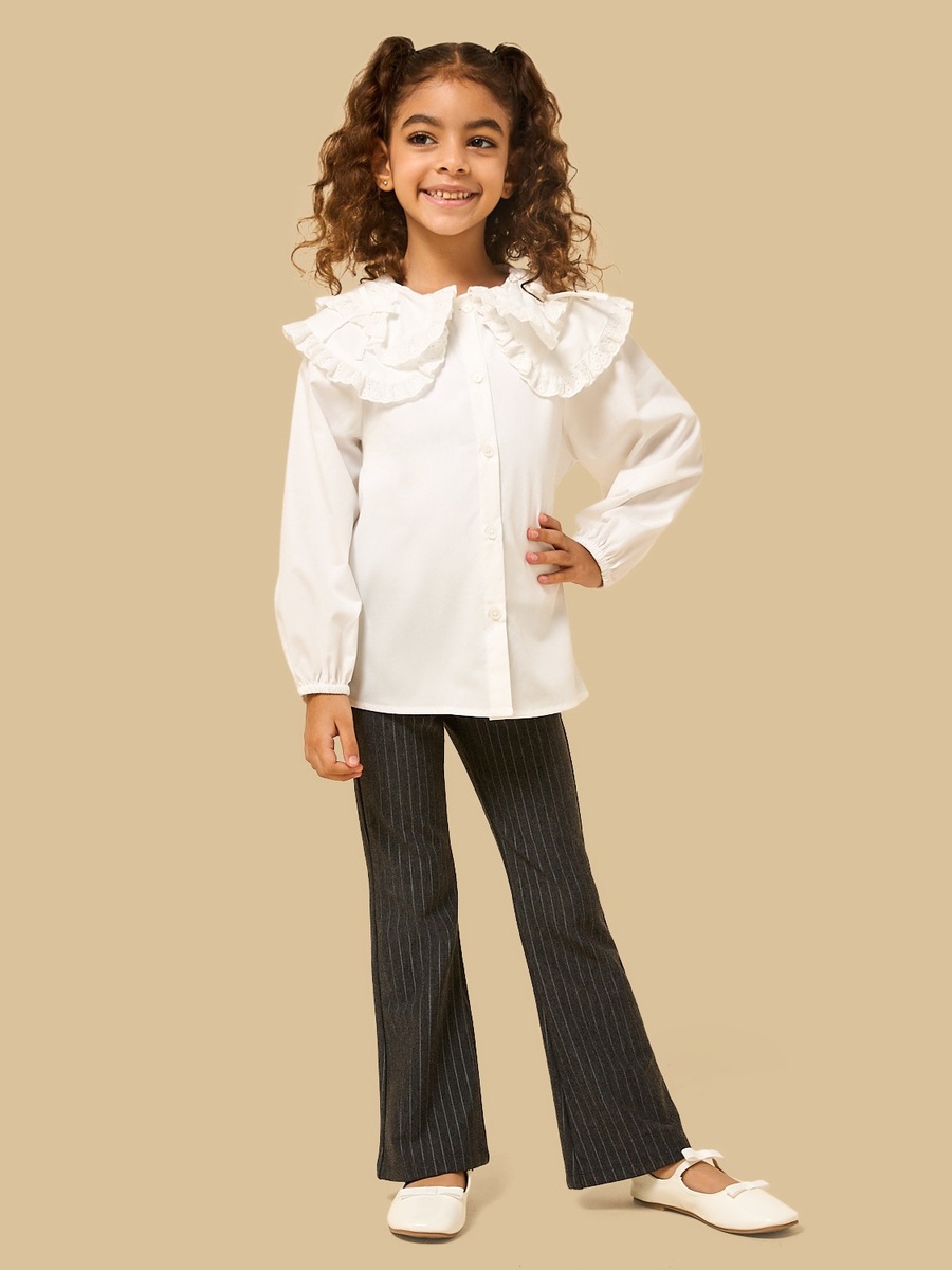 Bow Accent Collared Cotton Top