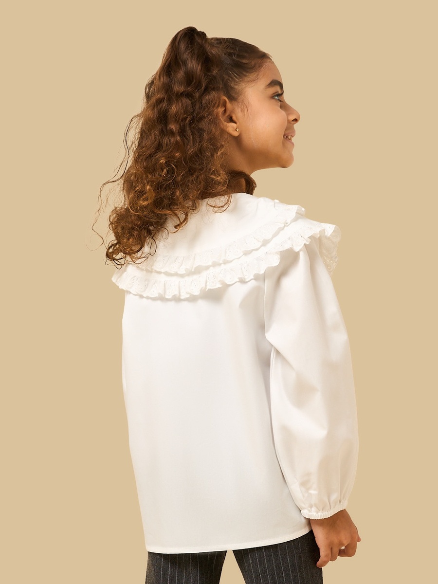 Bow Accent Collared Cotton Top