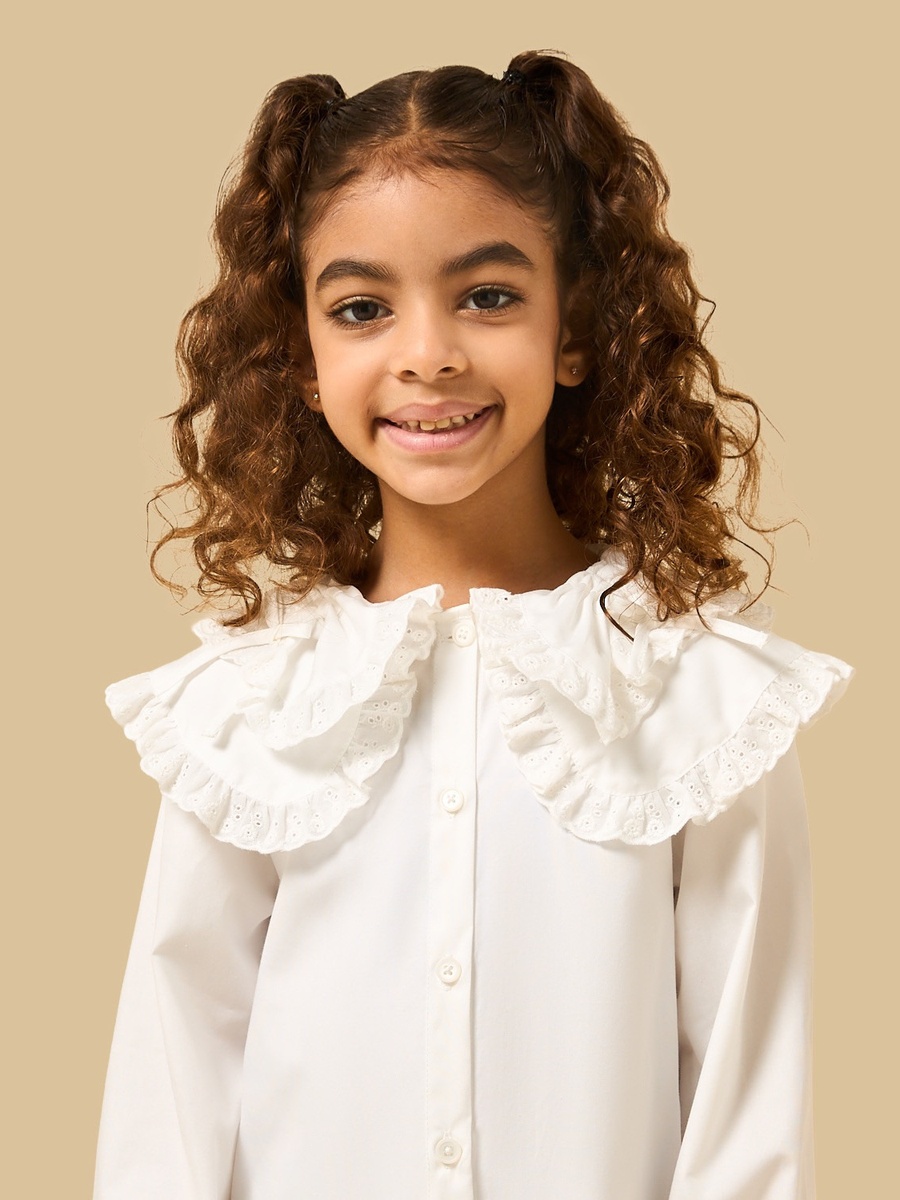 Bow Accent Collared Cotton Top