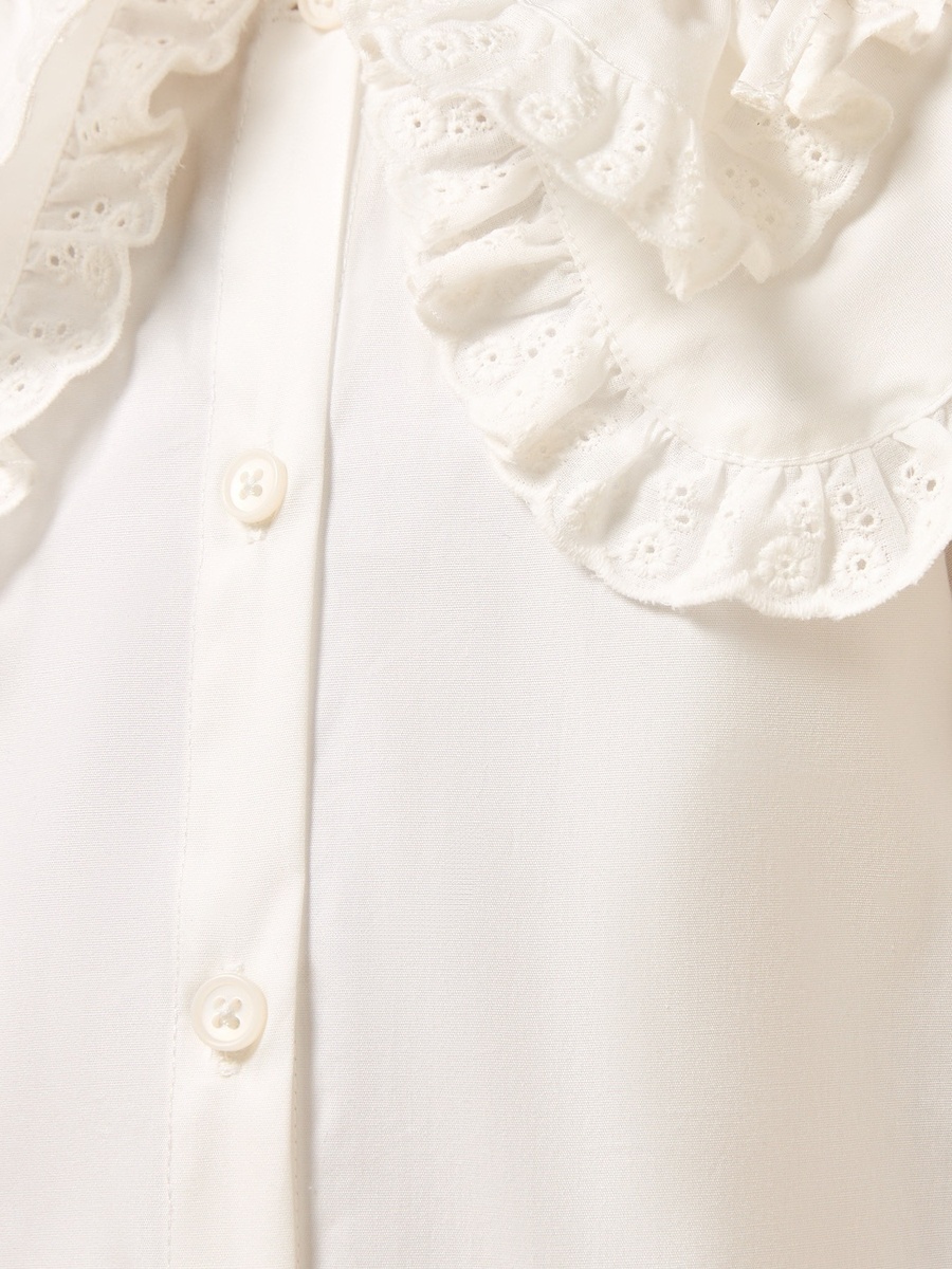 Bow Accent Collared Cotton Top