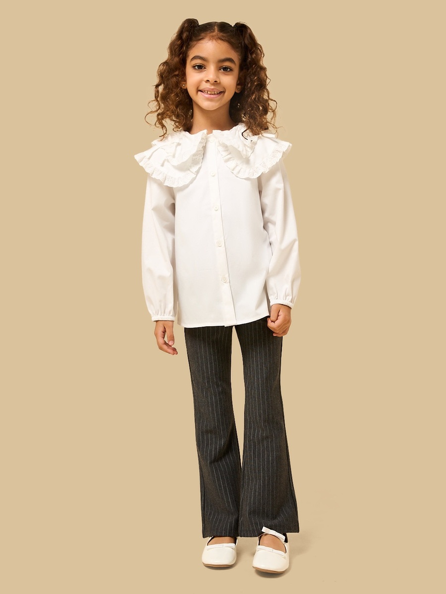 Bow Accent Collared Cotton Top