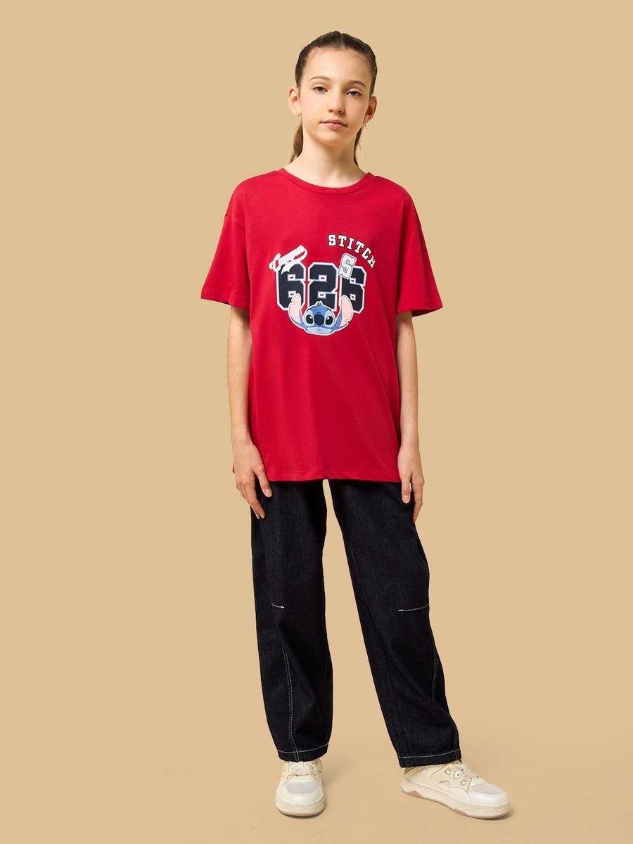 Stitch Print Oversized Cotton T-Shirt