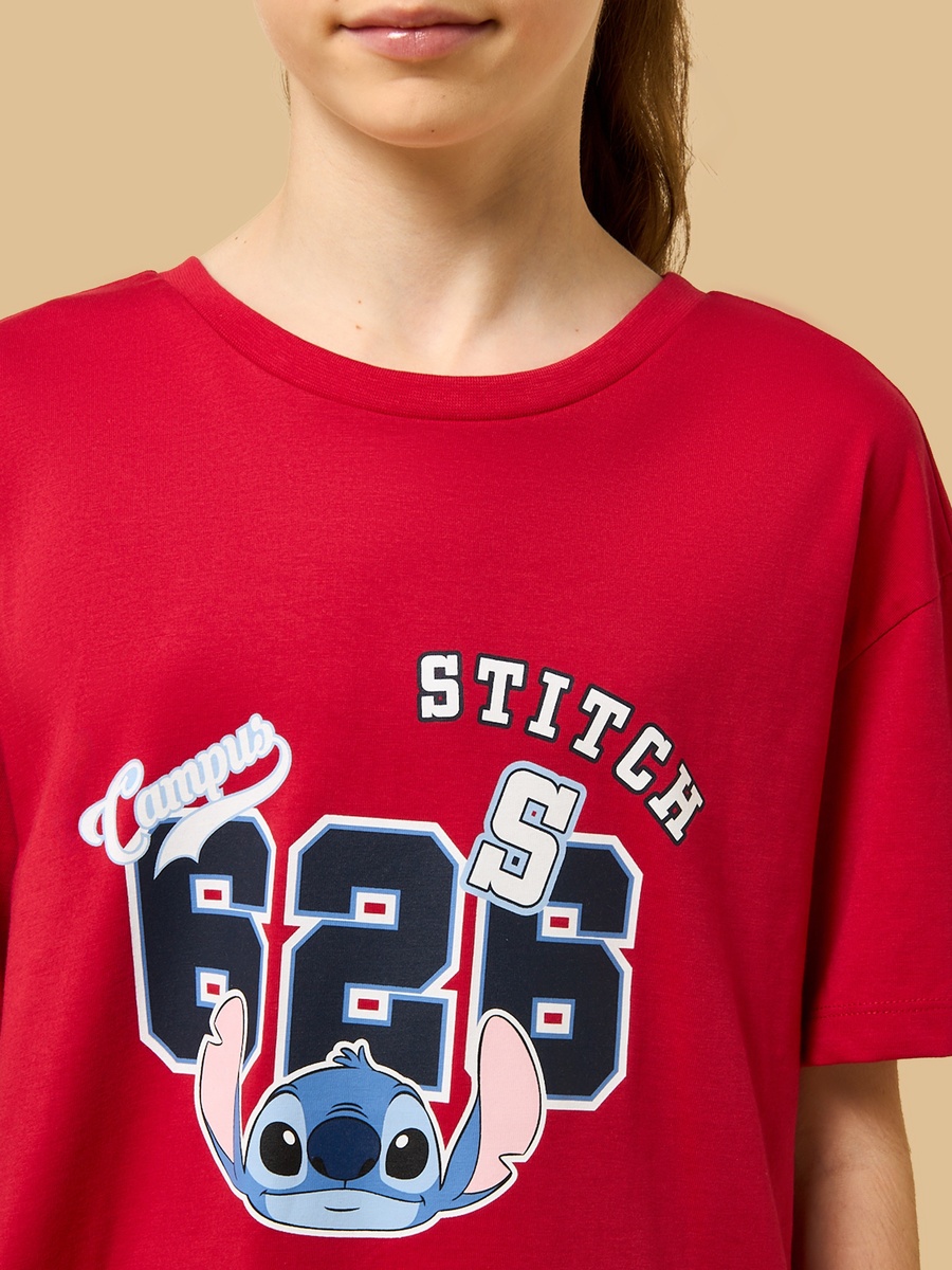 Stitch Print Oversized Cotton T-Shirt