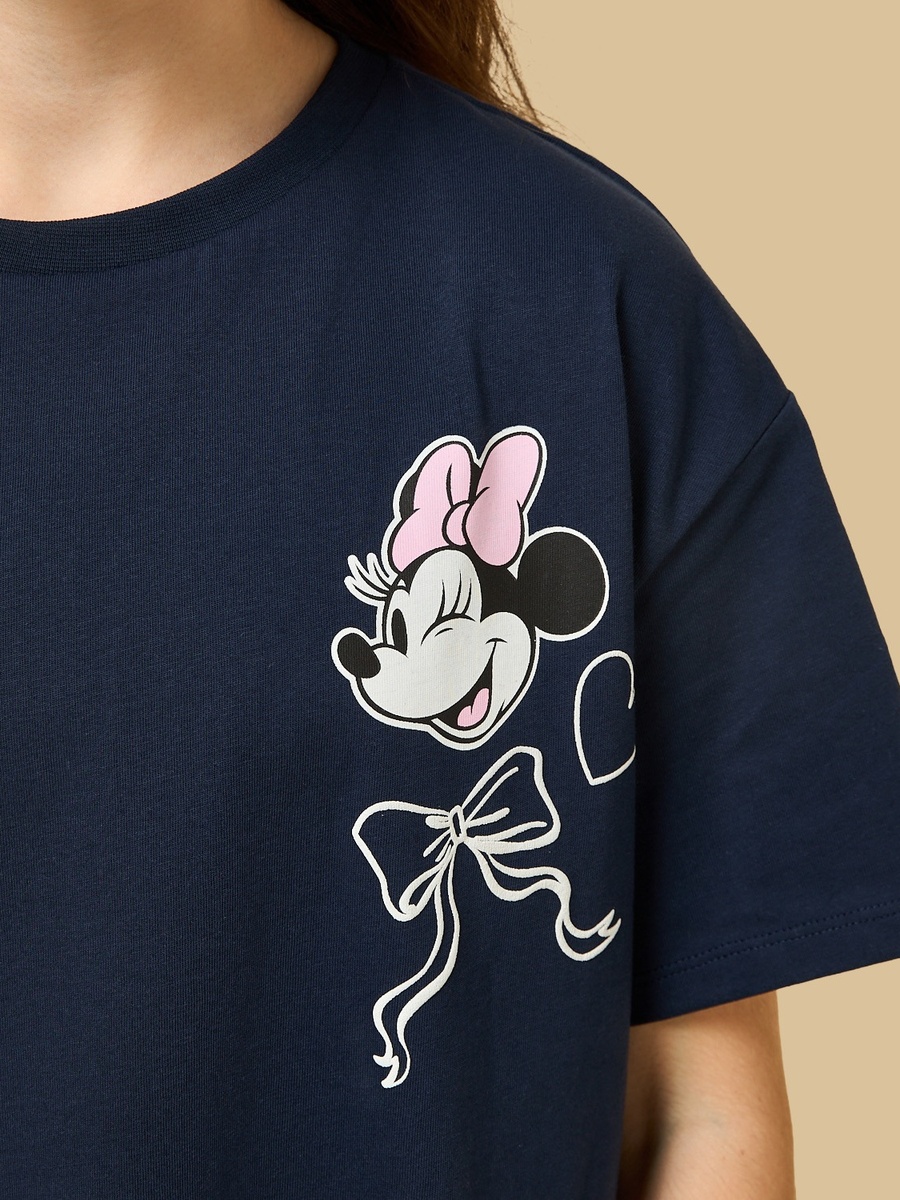 Minnie Mouse Print Oversized Cotton T-Shirt