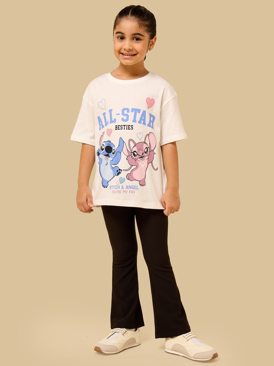 Angel and Stitch Print Cotton T-Shirt