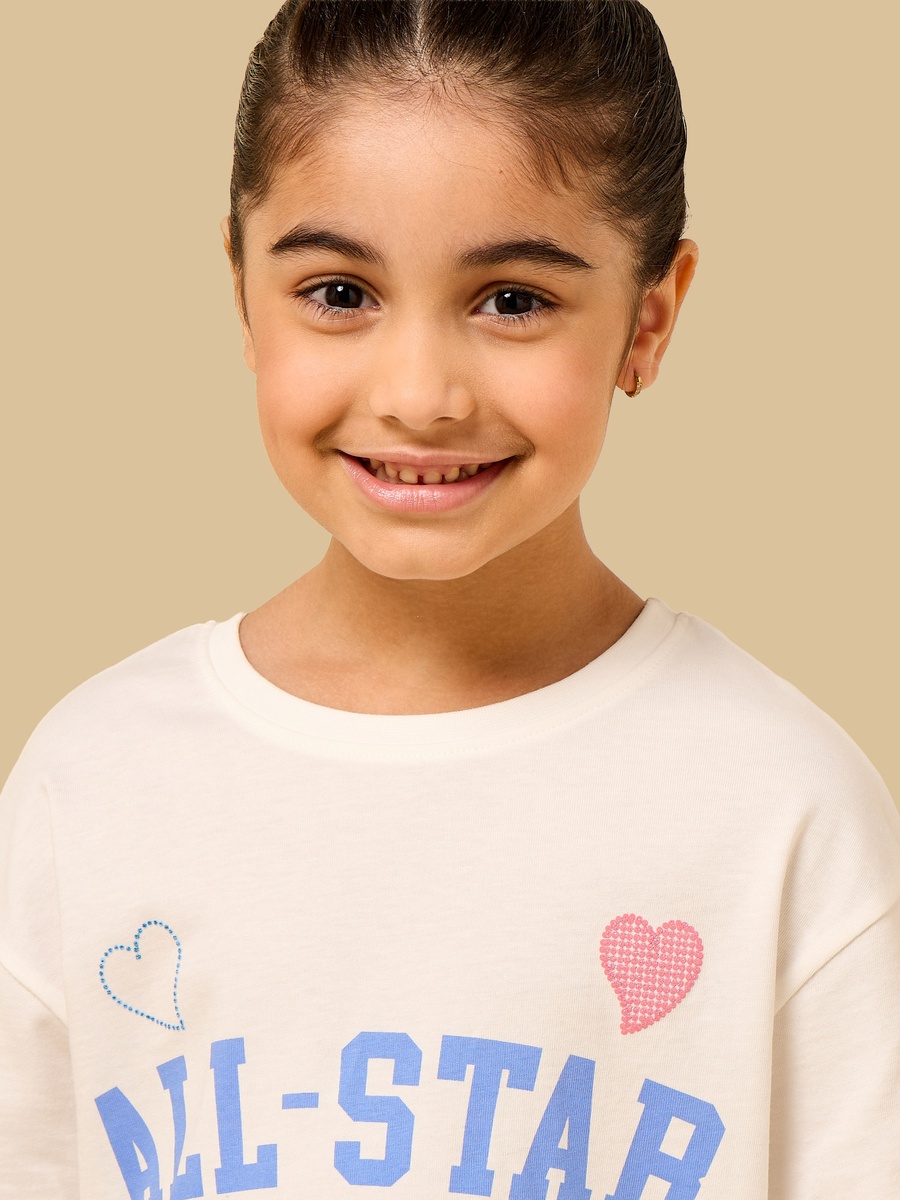 Angel and Stitch Print Cotton T-Shirt