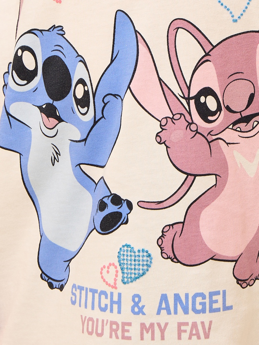 Angel and Stitch Print Cotton T-Shirt