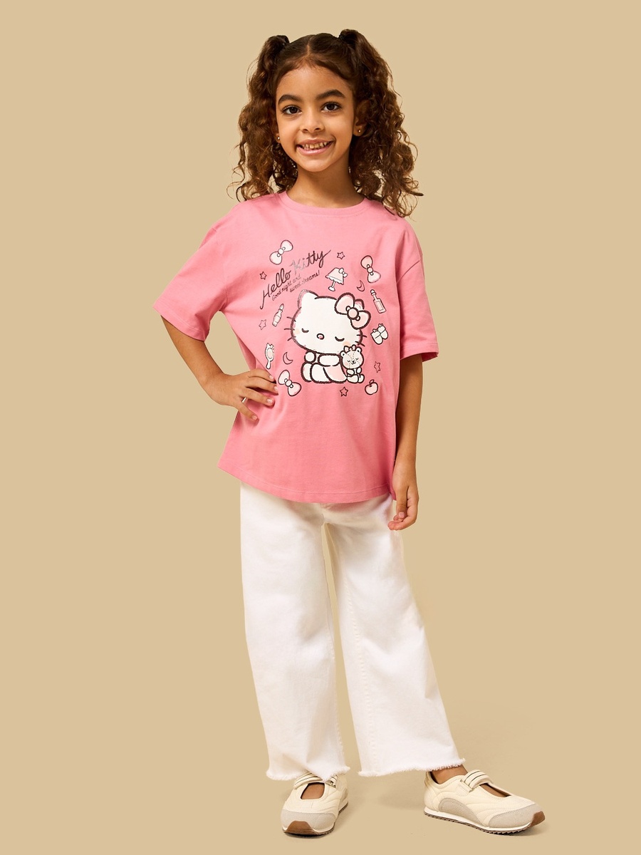 Hello Kitty Print Boxy Cotton T-Shirt