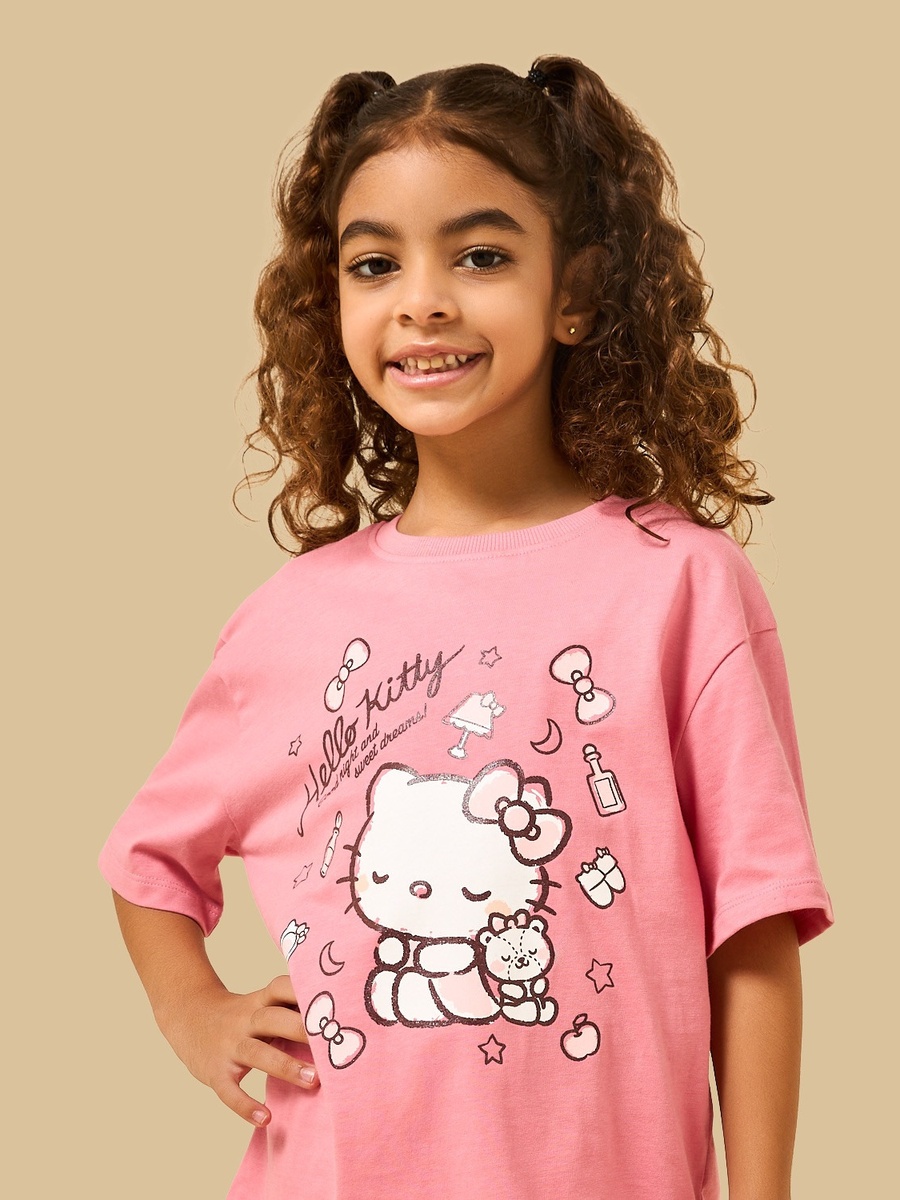 Hello Kitty Print Boxy Cotton T-Shirt