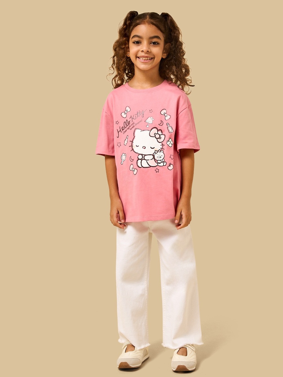 Hello Kitty Print Boxy Cotton T-Shirt