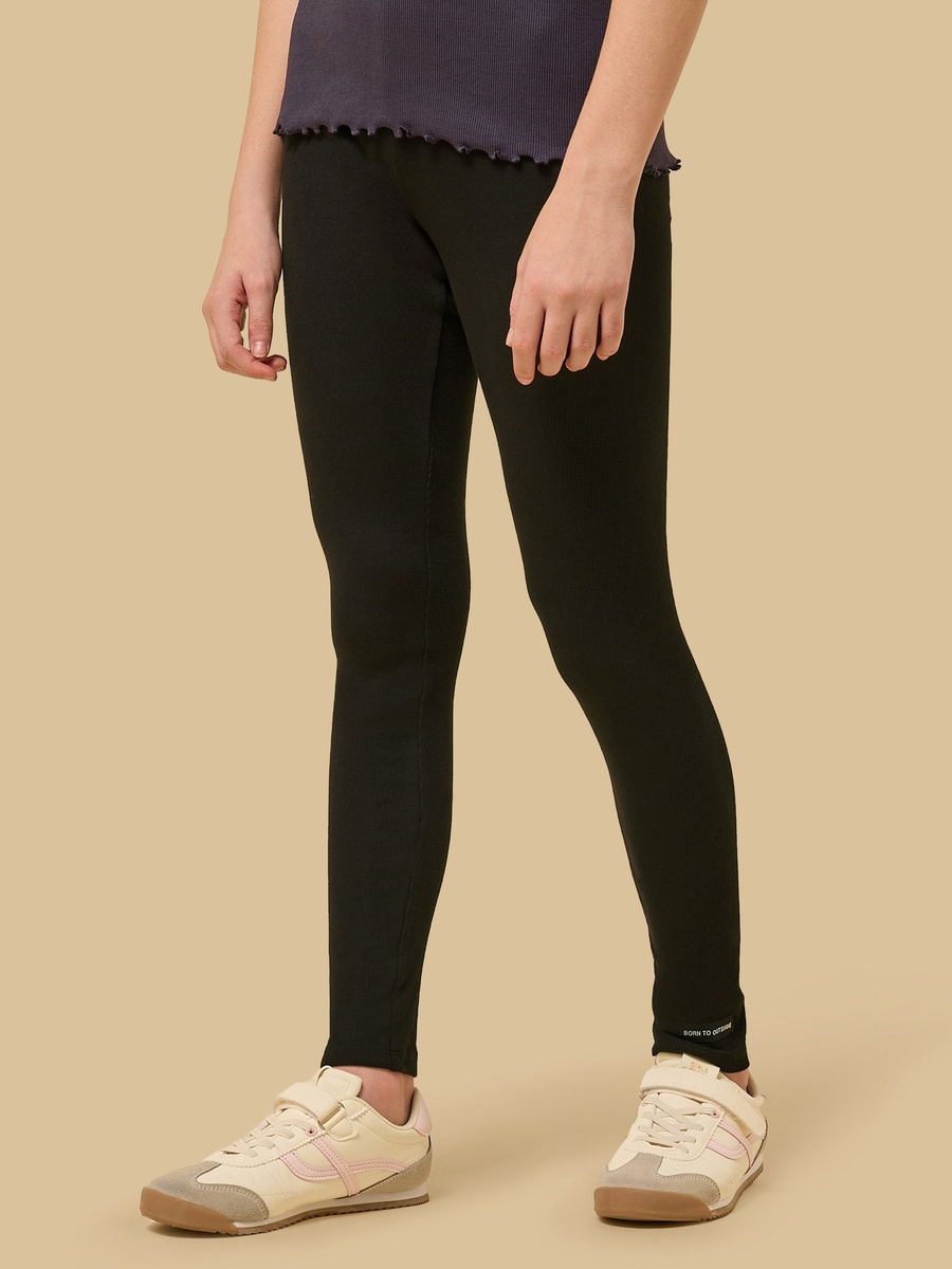 Ribbed Slogan Applique Leggings