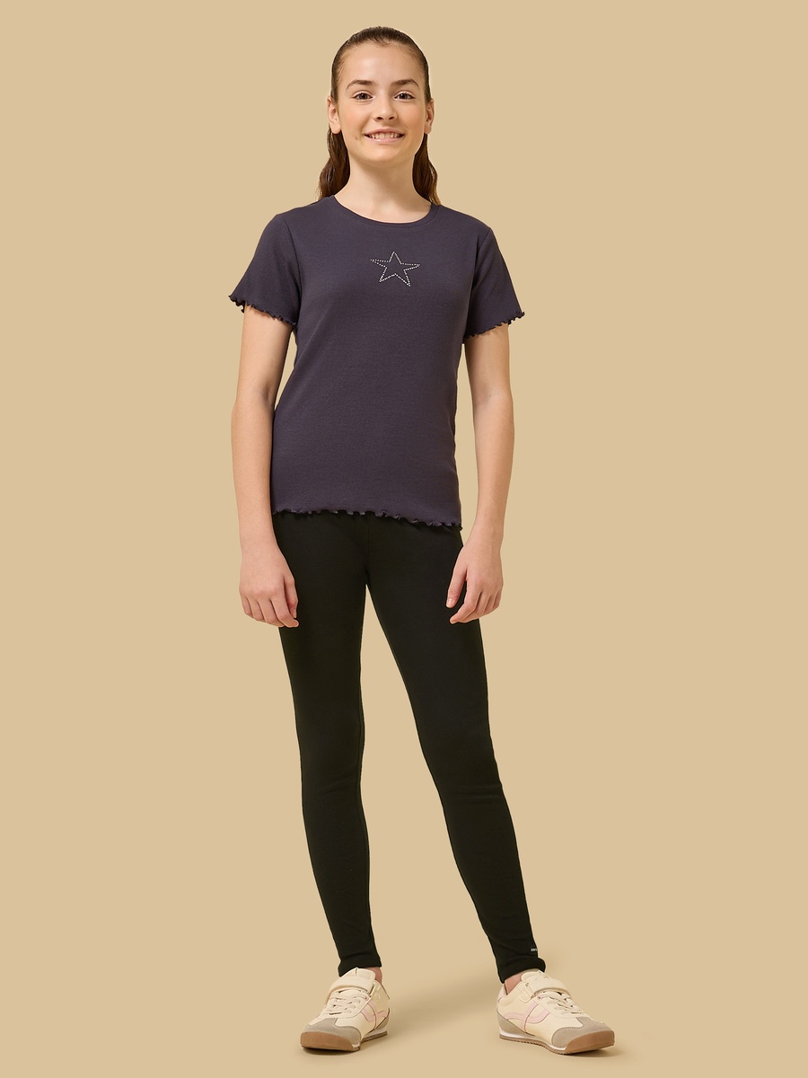 Ribbed Slogan Applique Leggings