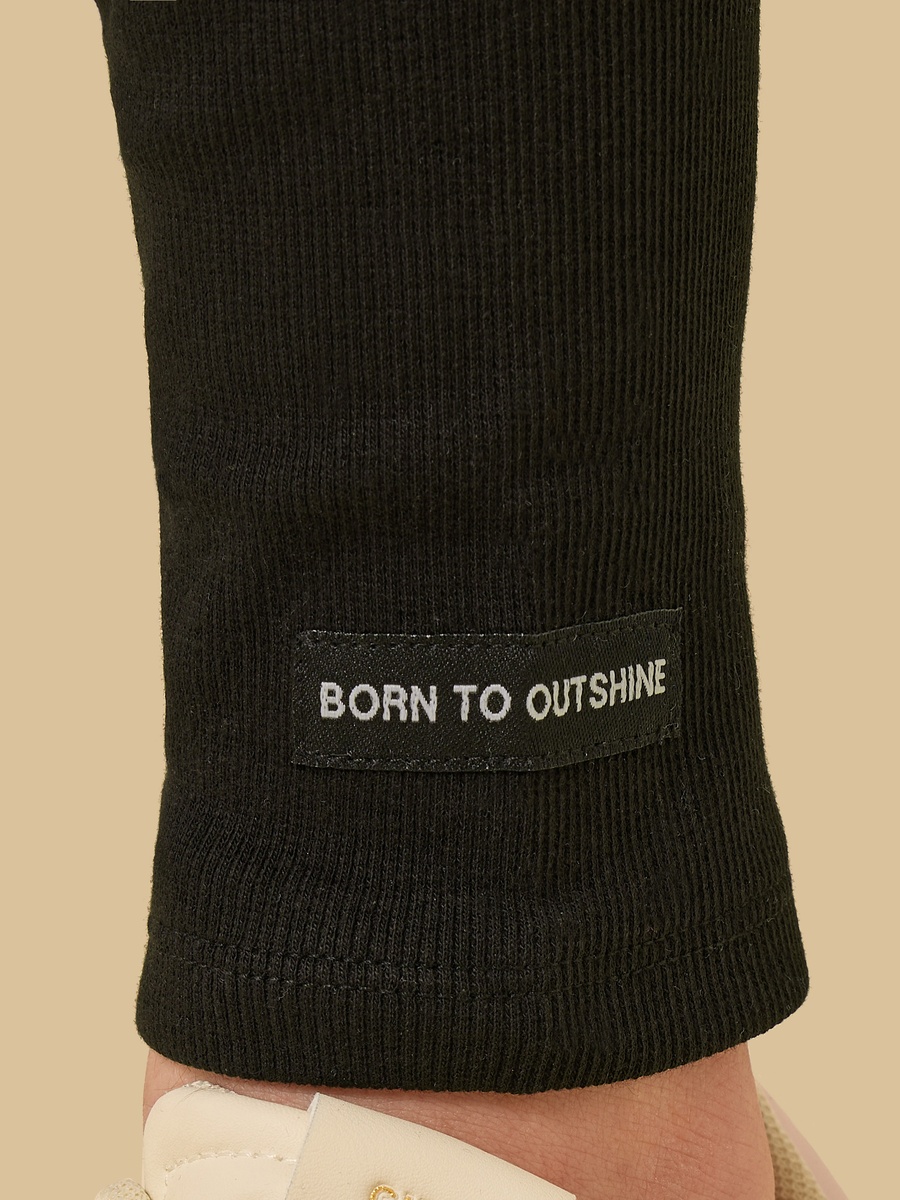 Ribbed Slogan Applique Leggings