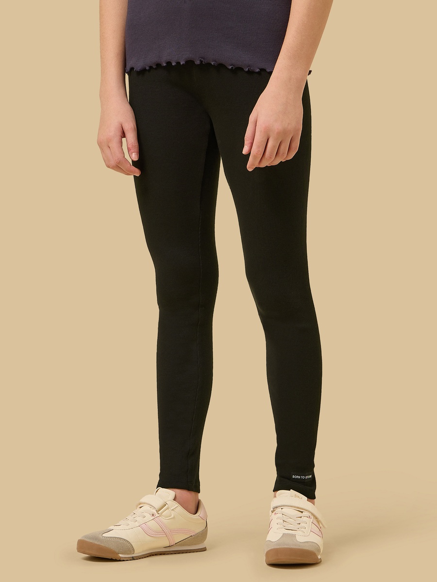 Ribbed Slogan Applique Leggings