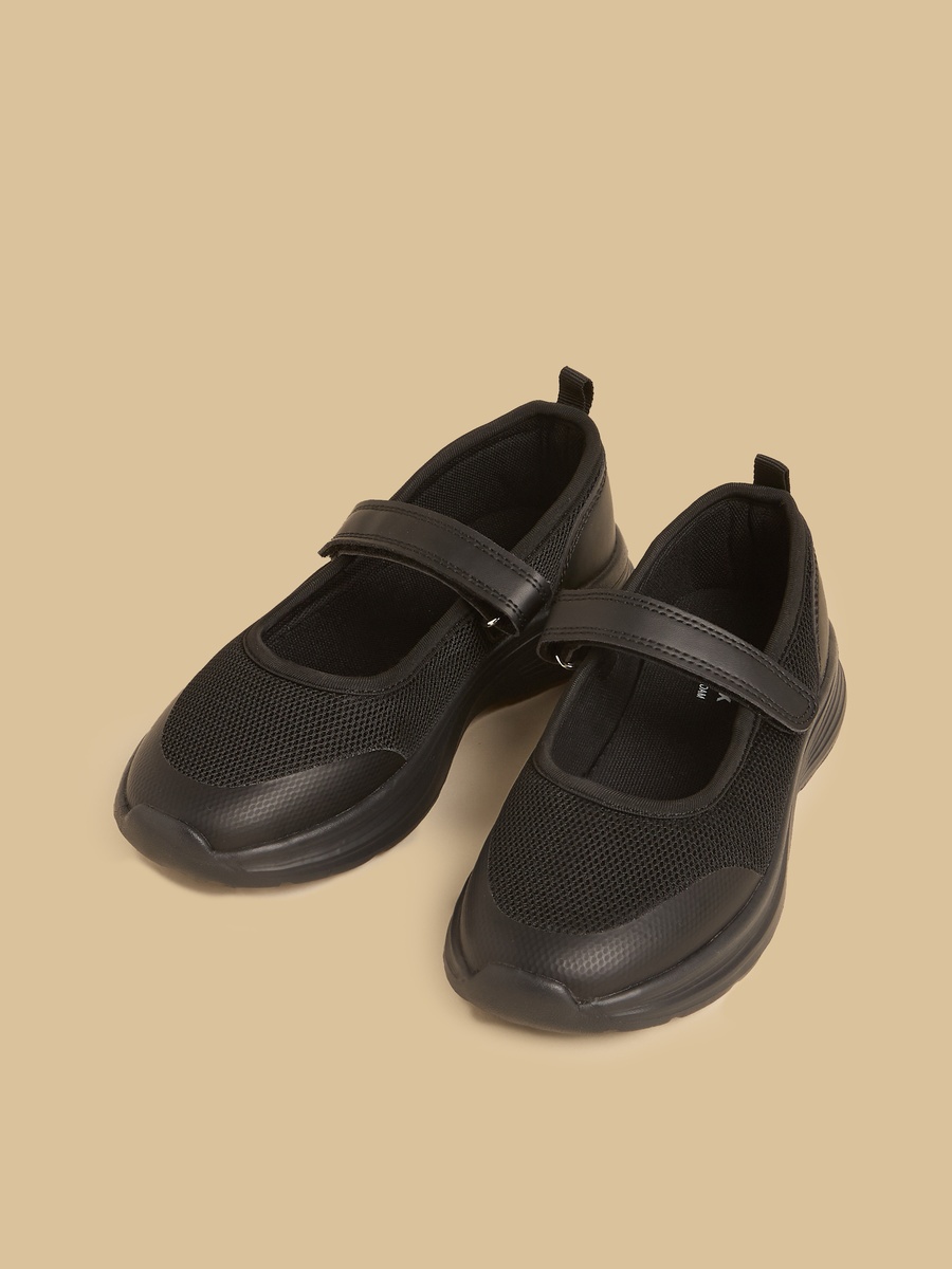 Textured School Shoes with Hook and Loop Closure