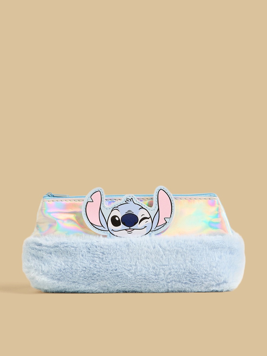 Stitch Faux Fur Pencil Pouch with Zip Closure