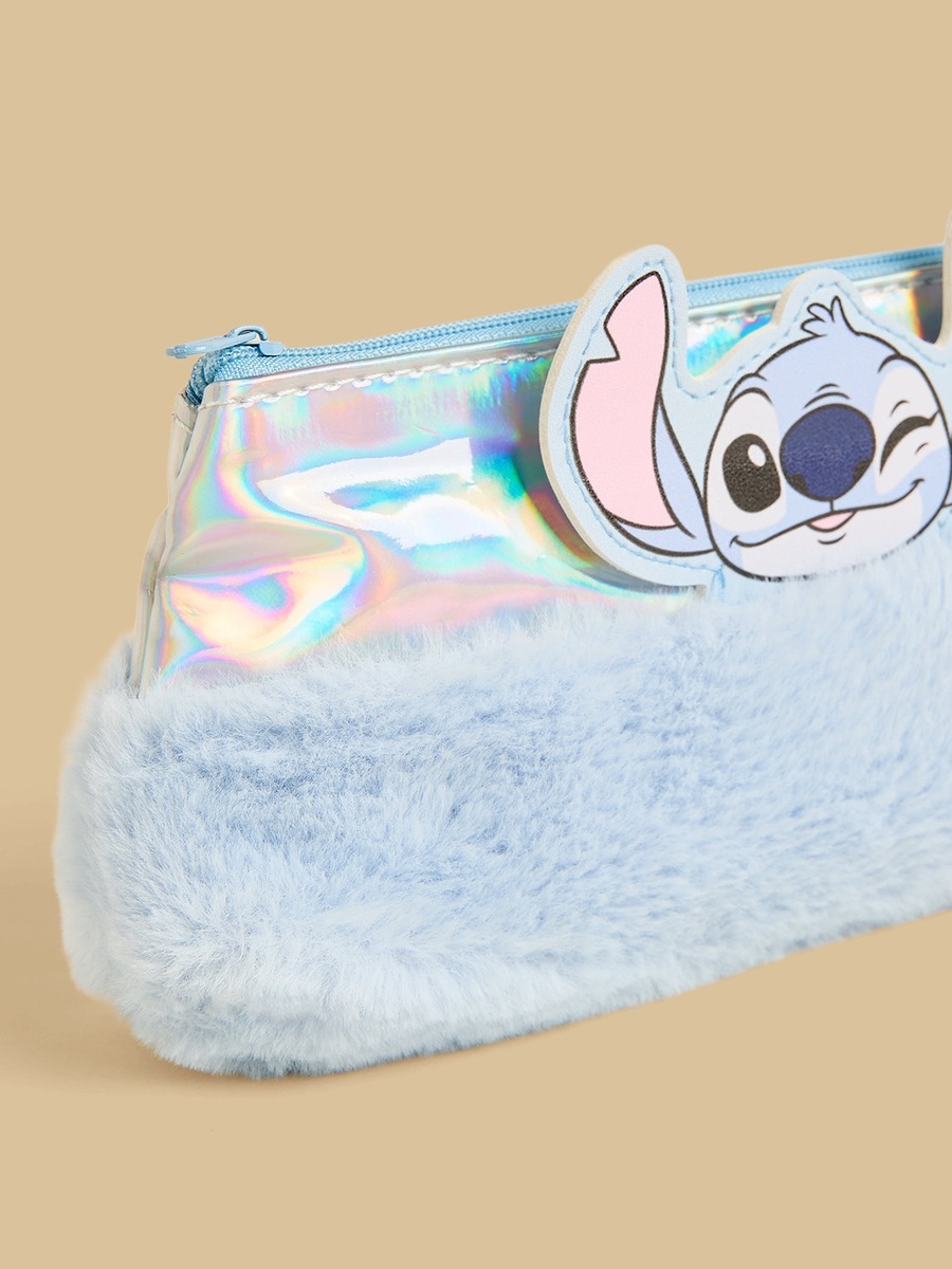 Stitch Faux Fur Pencil Pouch with Zip Closure