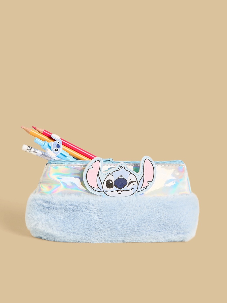 Stitch Faux Fur Pencil Pouch with Zip Closure
