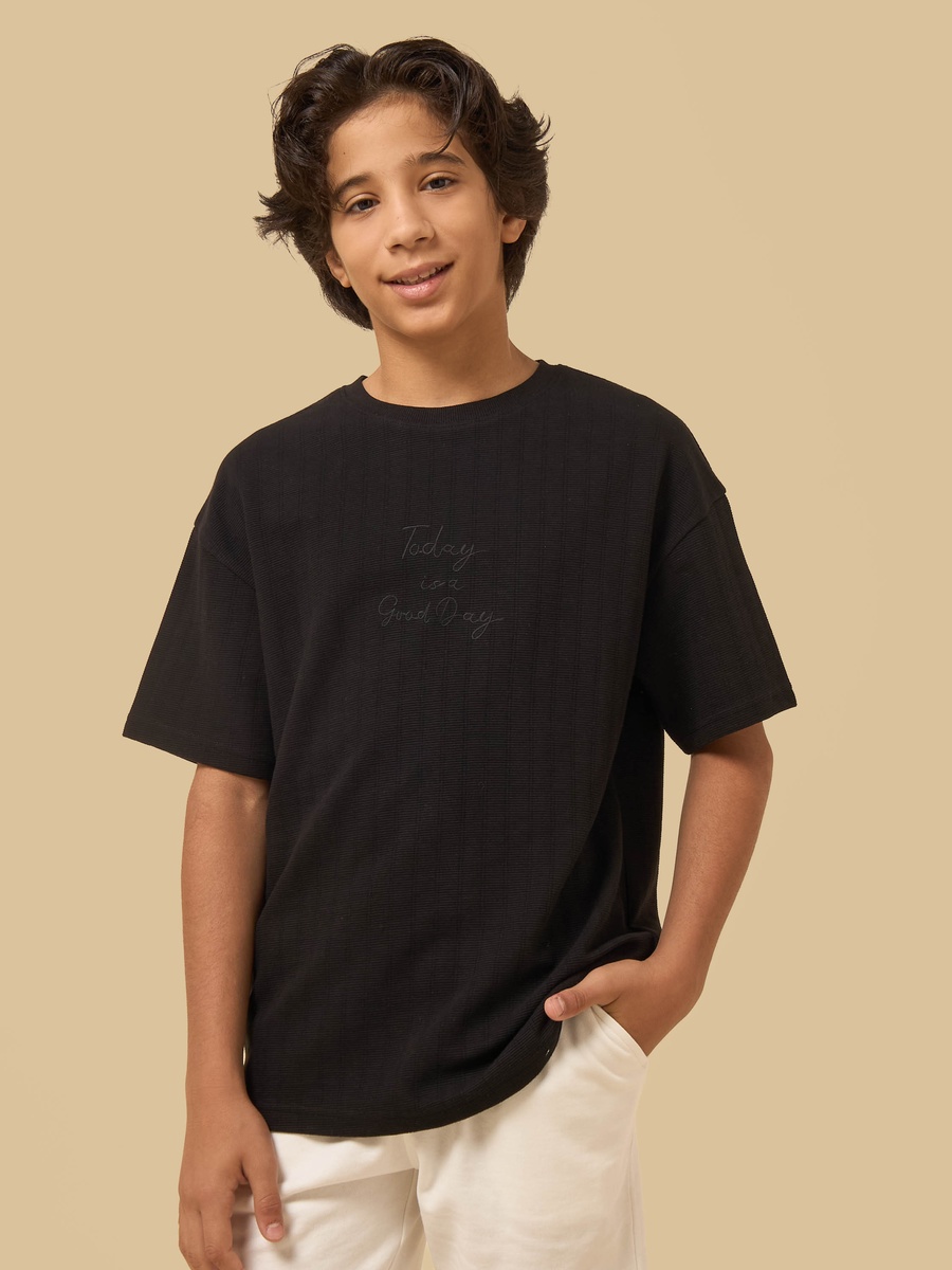 Slogan Embroidered Cotton T-Shirt