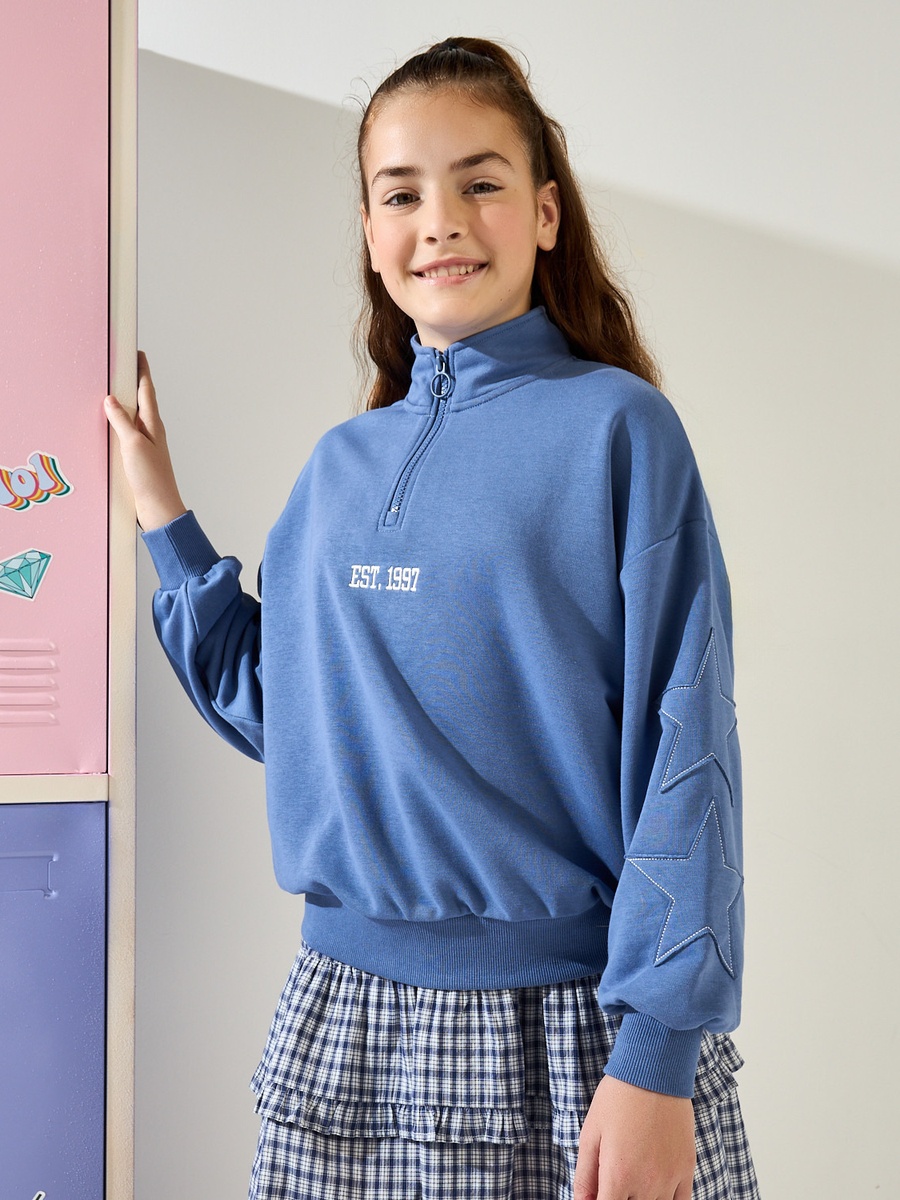 Star Applique Half Zip Sweatshirt