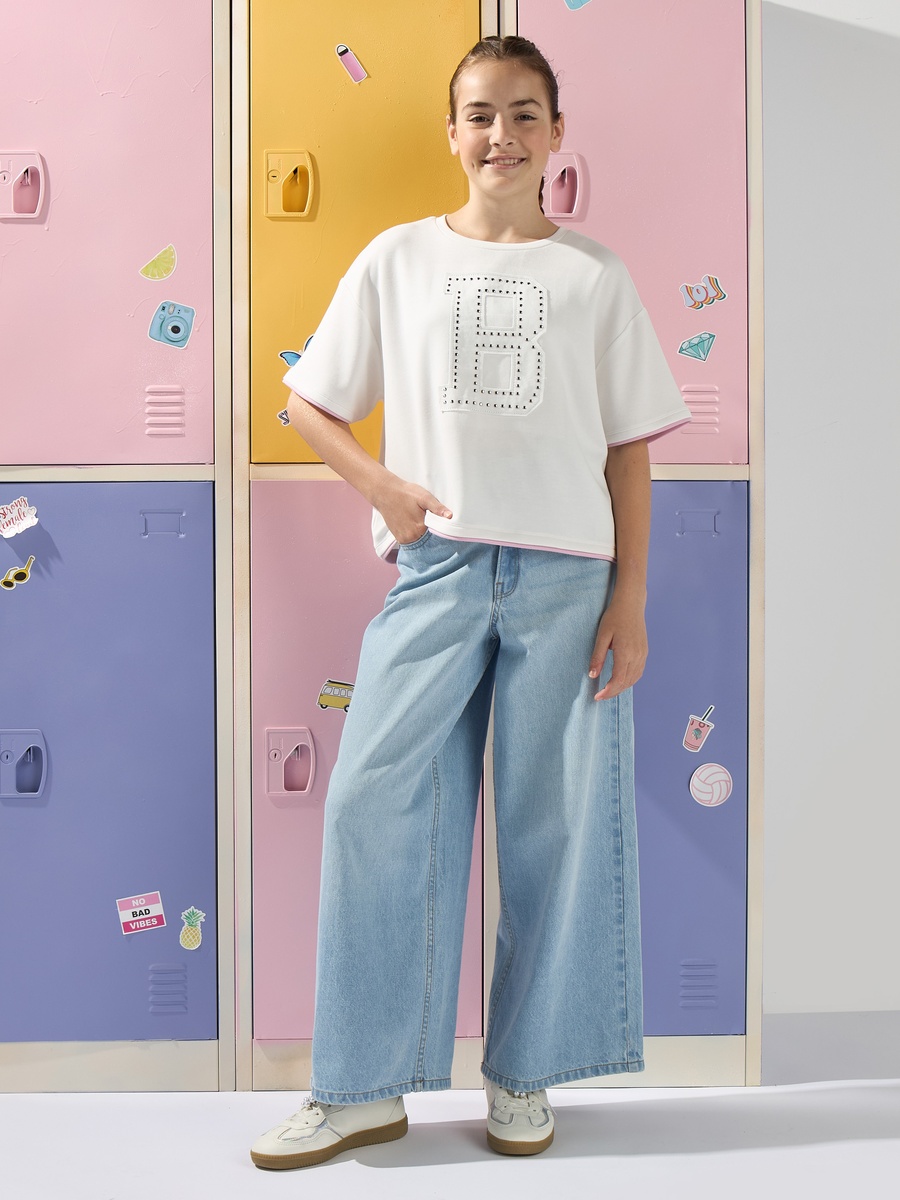 تيشيرت قطني مريح بتصميم حروف بارزة أنيق