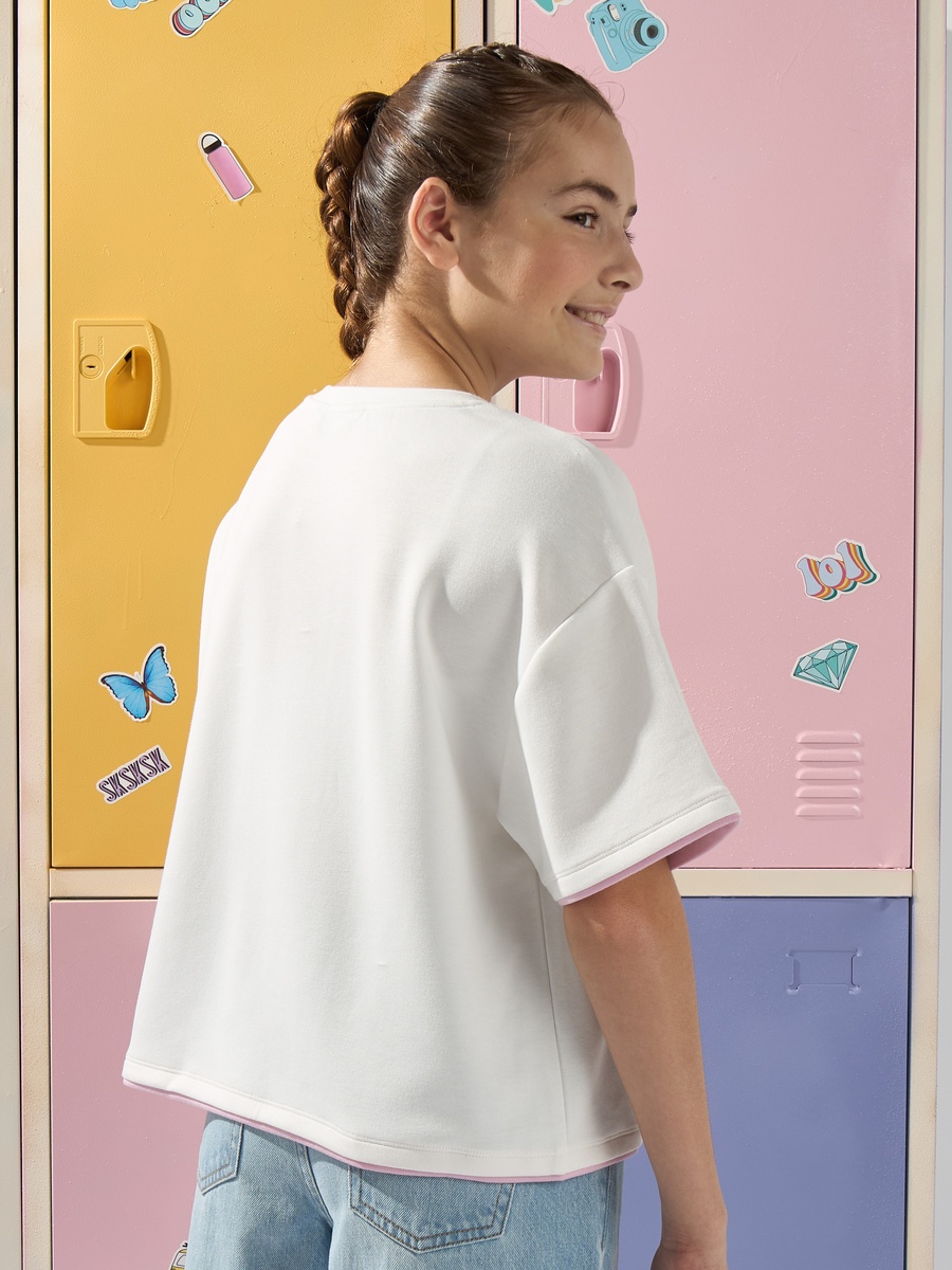 تيشيرت قطني مريح بتصميم حروف بارزة أنيق