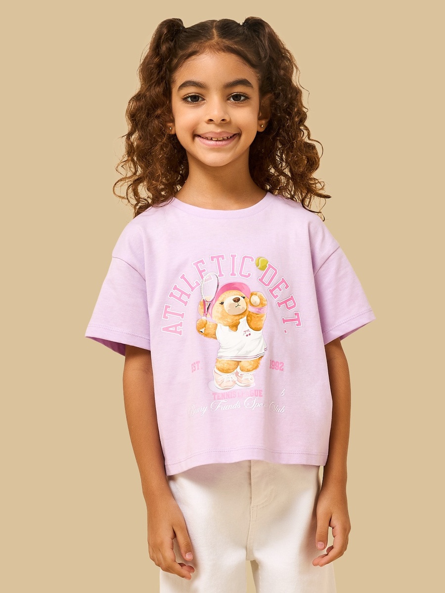 Bear Print Cotton Boxy T-Shirt