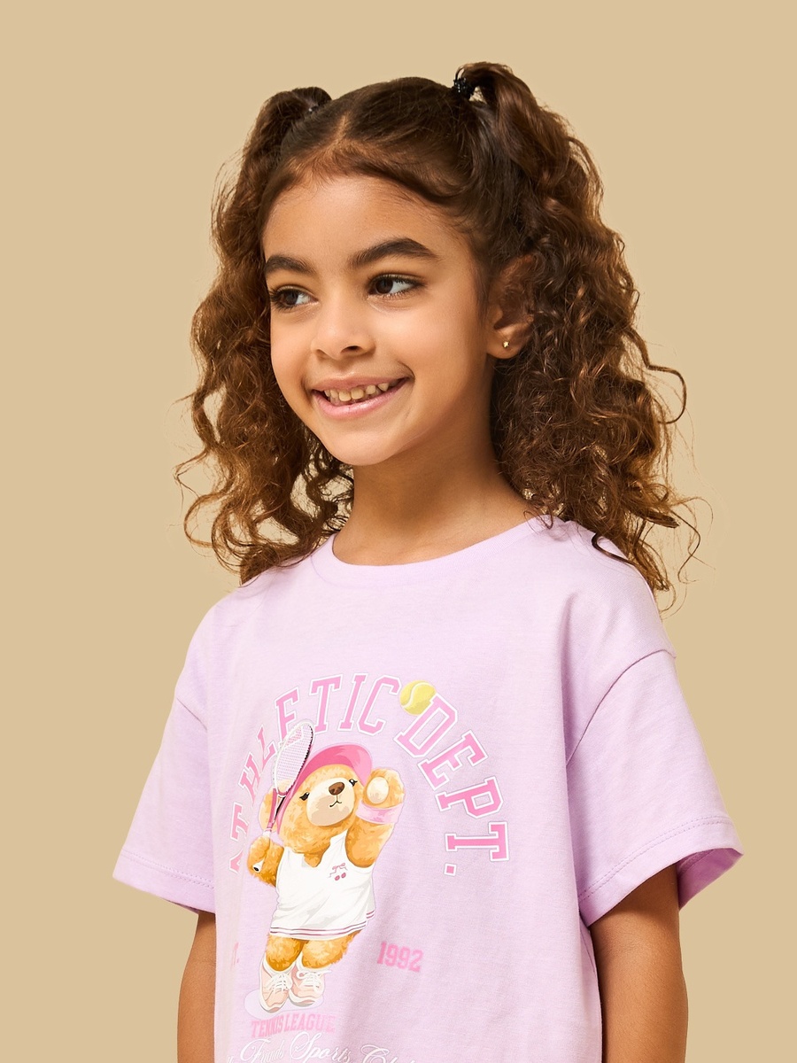 Bear Print Cotton Boxy T-Shirt
