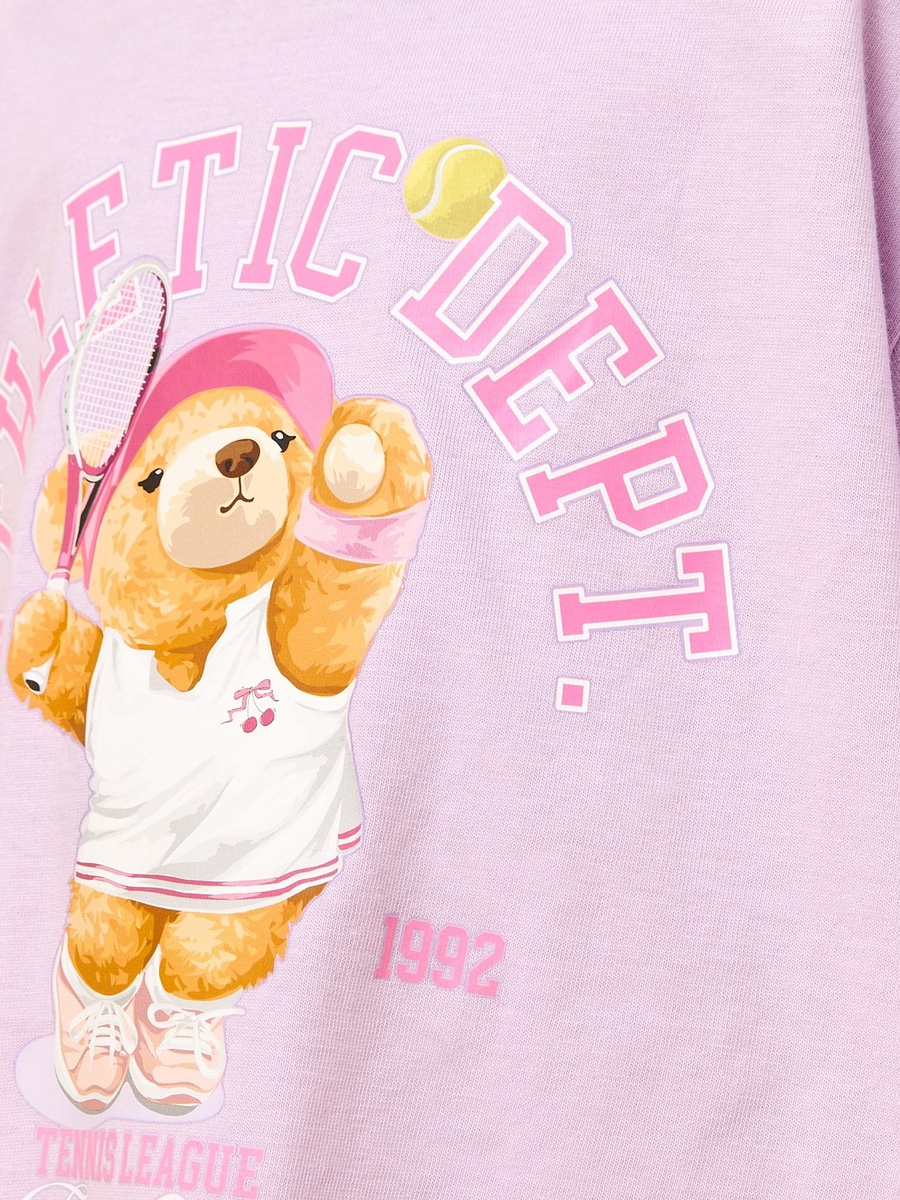 Bear Print Cotton Boxy T-Shirt