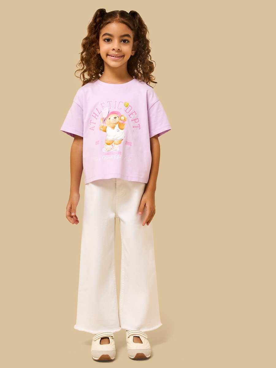 Bear Print Cotton Boxy T-Shirt