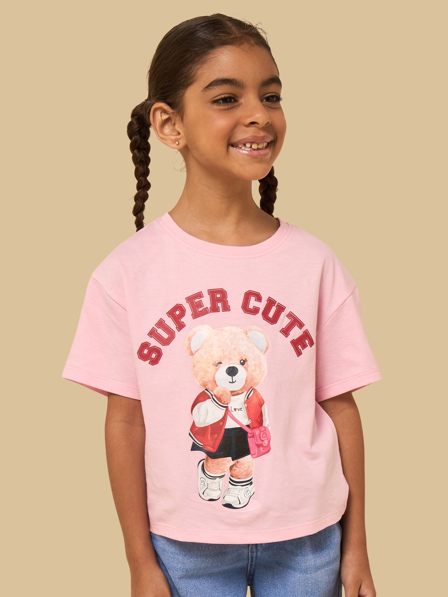 Bear Print Cotton Boxy T-Shirt