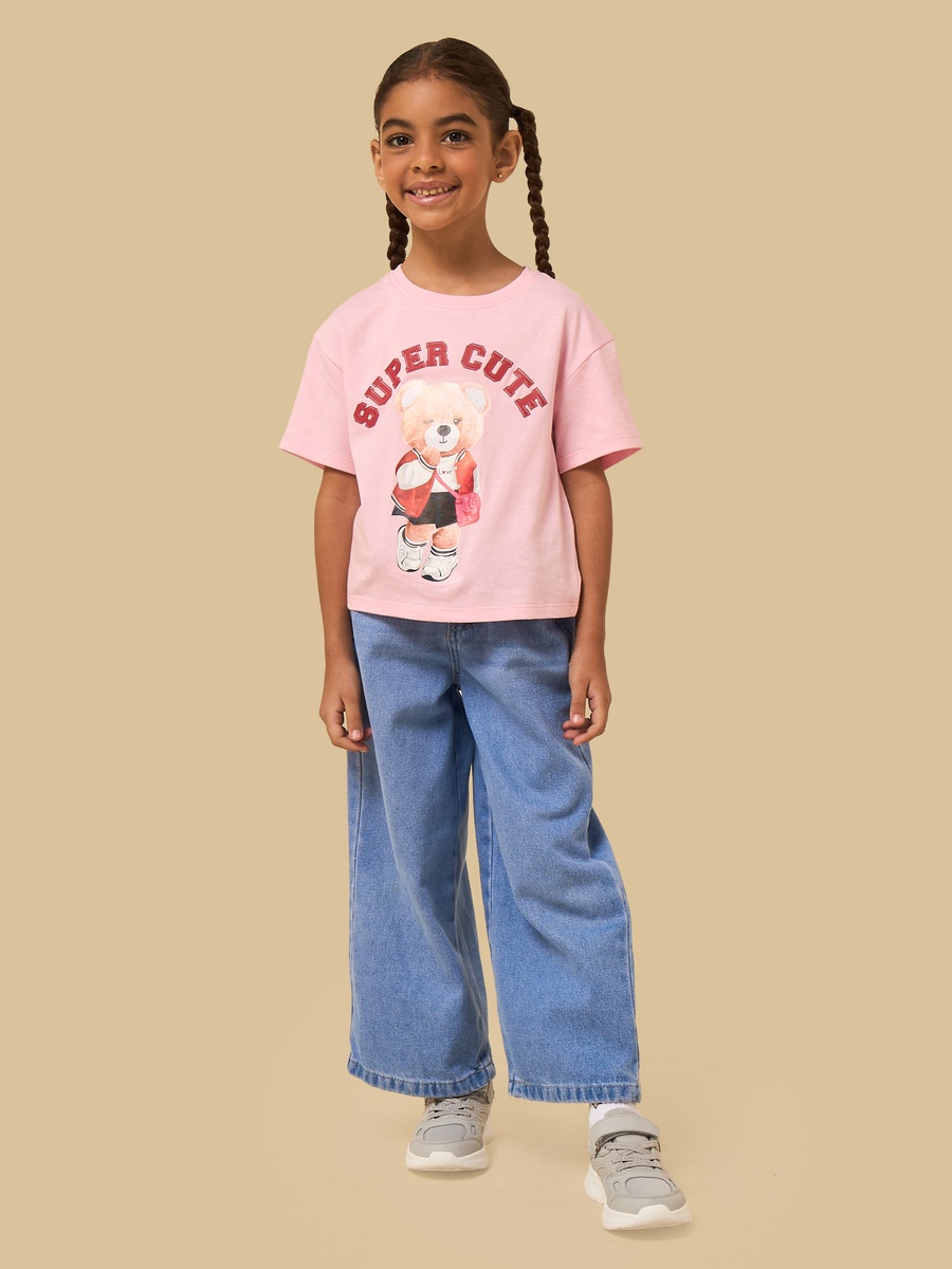 Bear Print Cotton Boxy T-Shirt