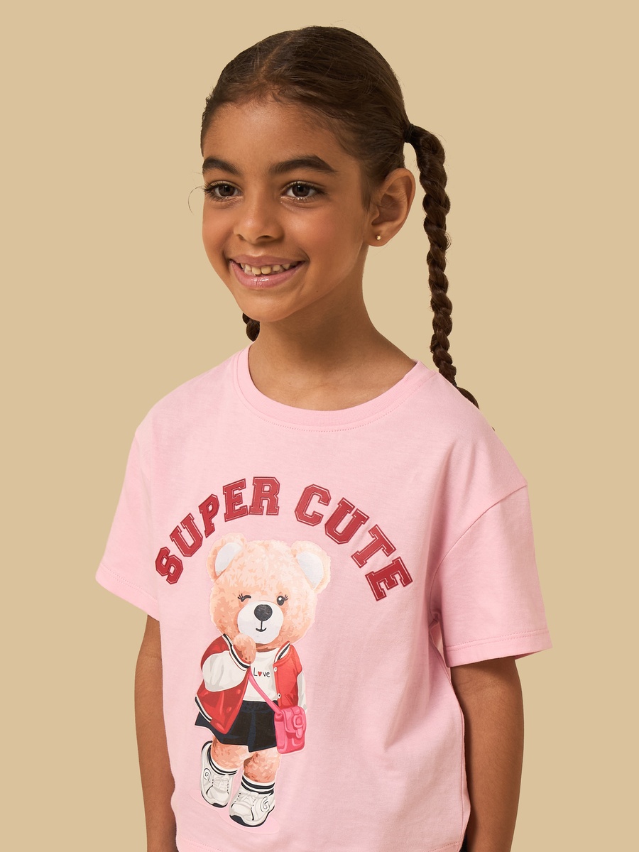 Bear Print Cotton Boxy T-Shirt