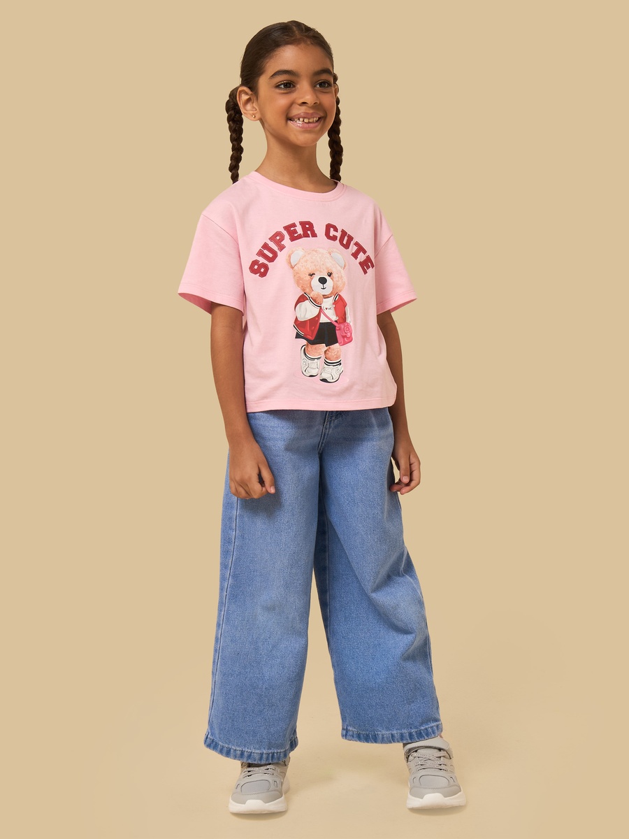 Bear Print Cotton Boxy T-Shirt