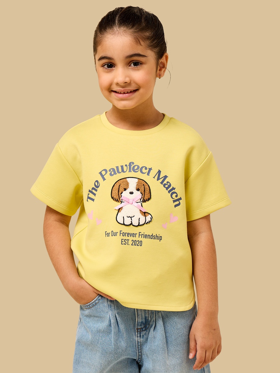 Puppy Applique Drop Shoulder T-Shirt