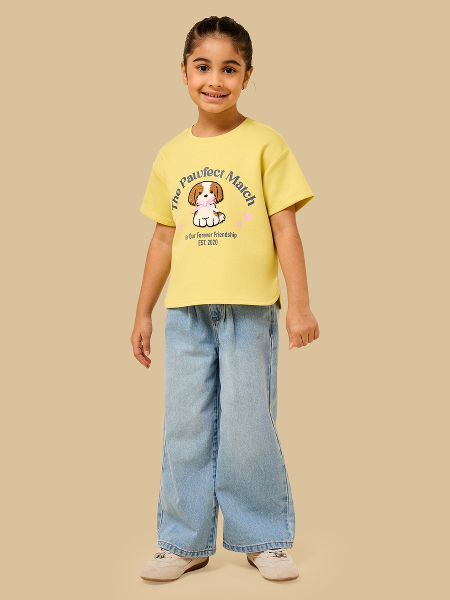 Puppy Applique Drop Shoulder T-Shirt