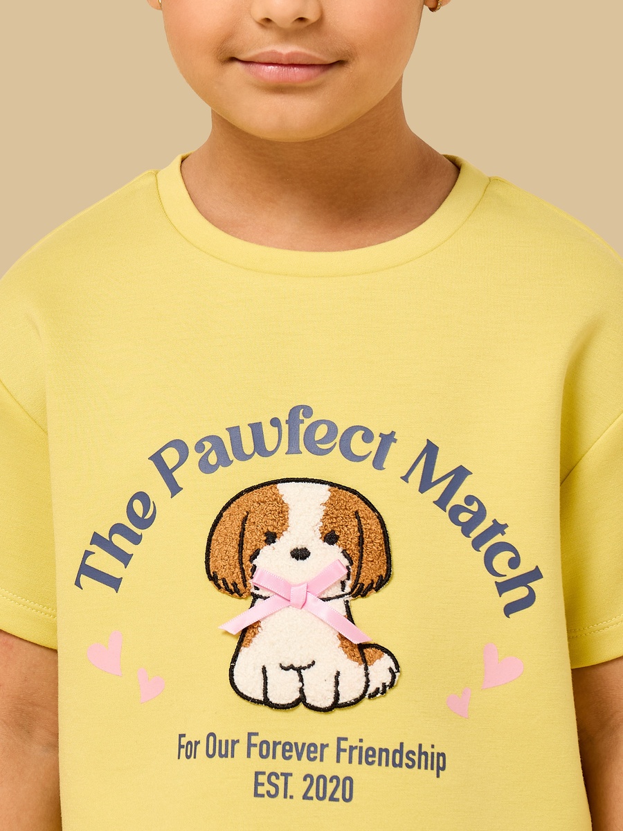 Puppy Applique Drop Shoulder T-Shirt