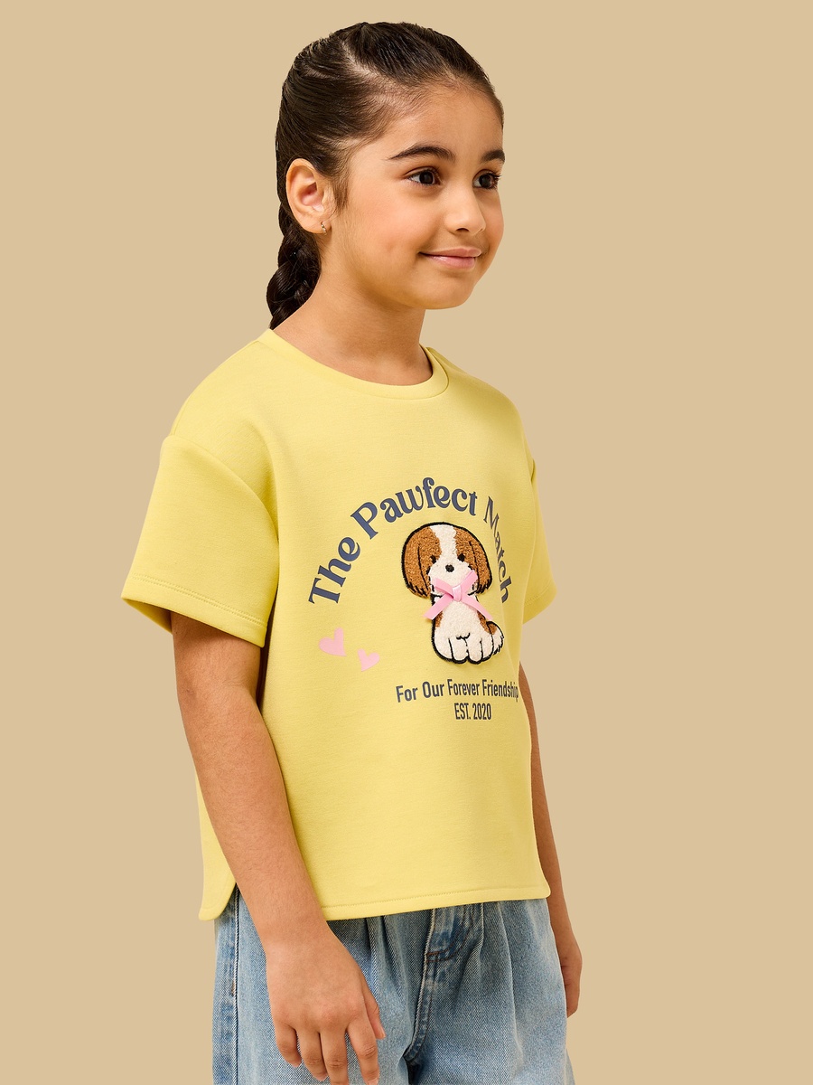 Puppy Applique Drop Shoulder T-Shirt
